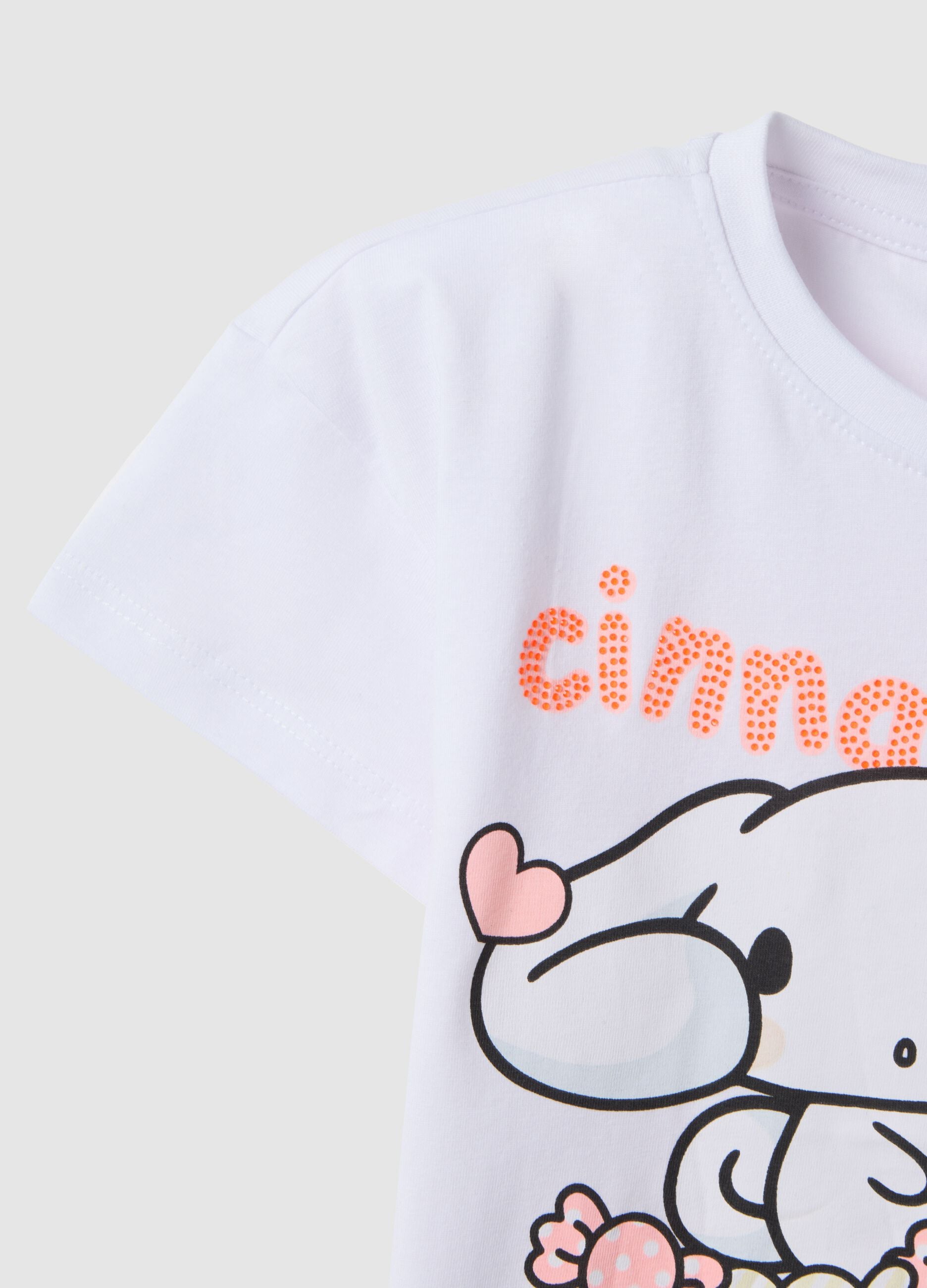 Girl's white stretch cotton T-shirt with print