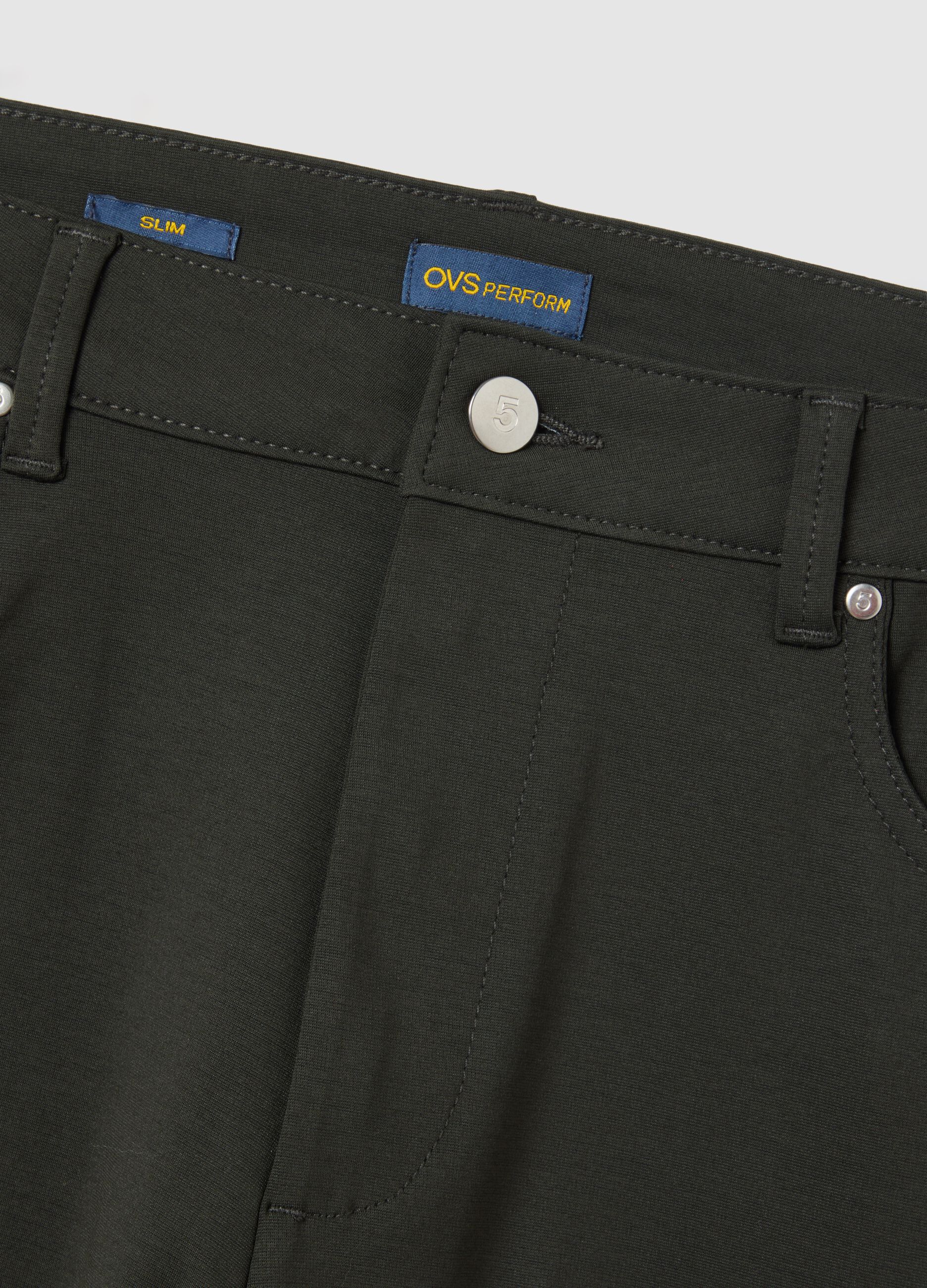 Green Cotton Blend Slim Fit Trousers