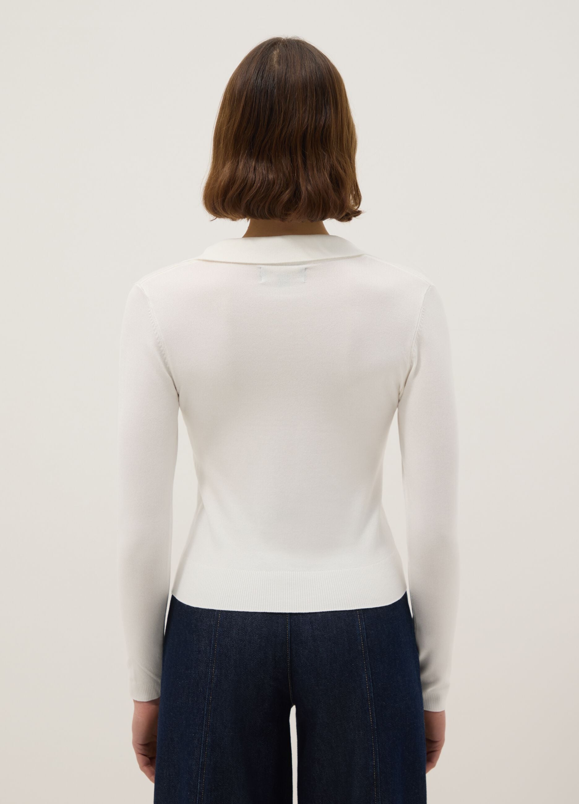 White viscose regular fit polo neck jumper