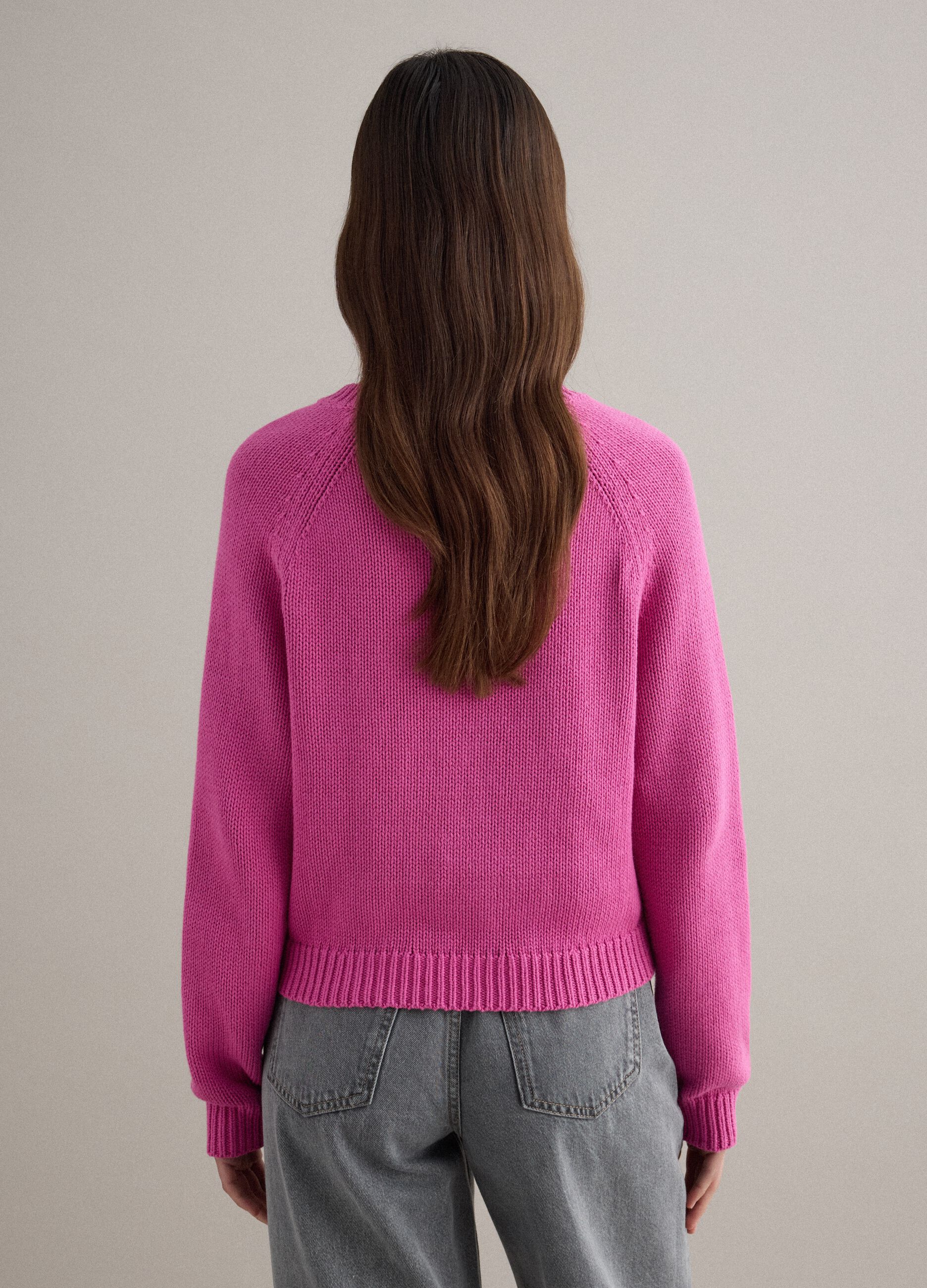 Pink crew neck jumper in pure cotton regular fit