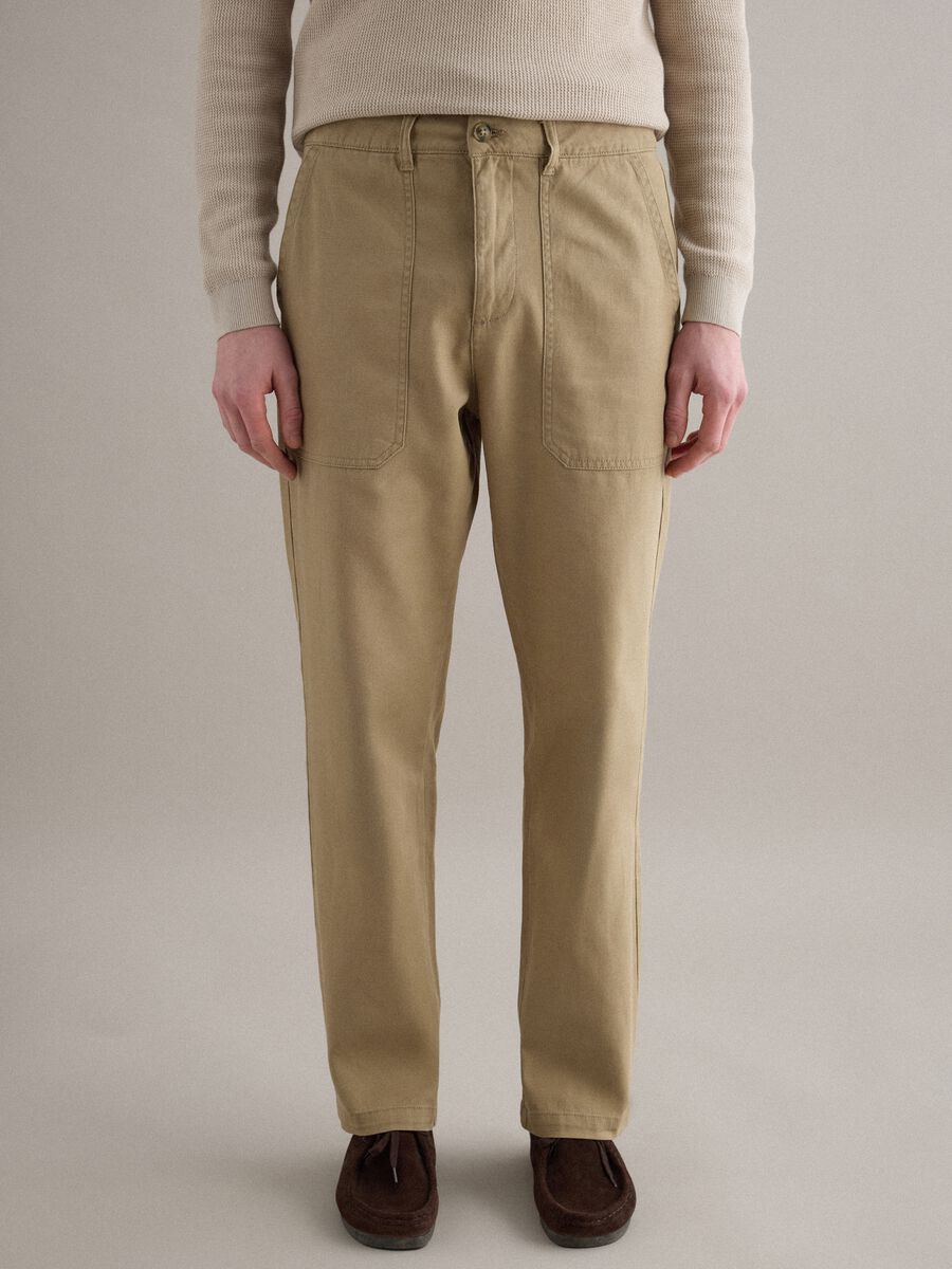 Beige Regular Fit Cotton and Linen Trousers_1