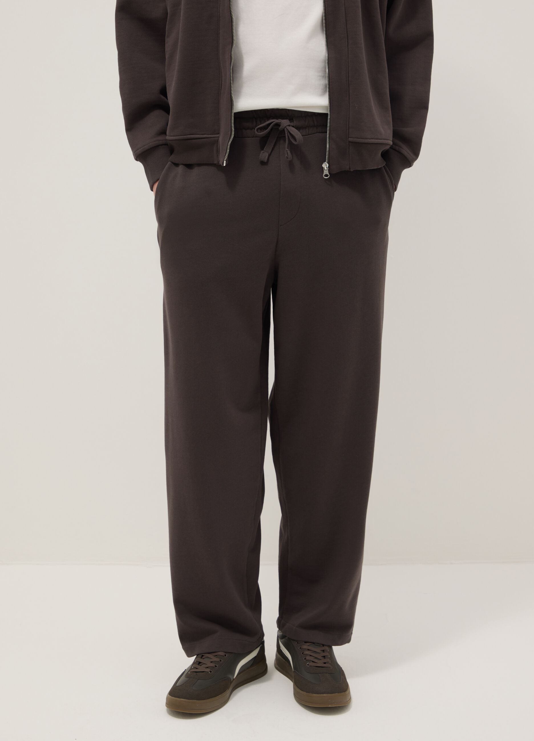 Regular Fit Brown Cotton Blend Trousers