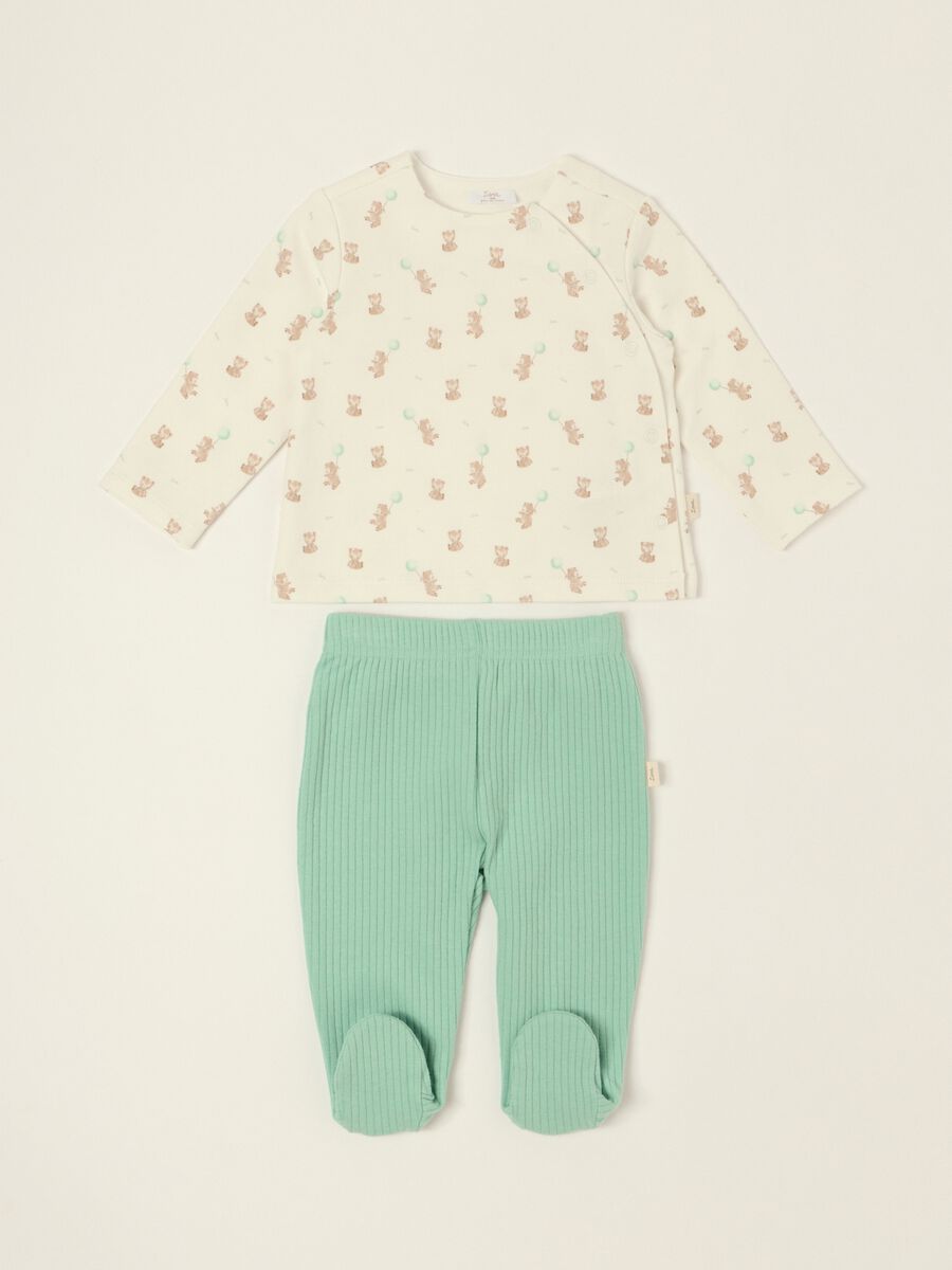 Multicolour baby set with teddy bear in stretch cotton_0