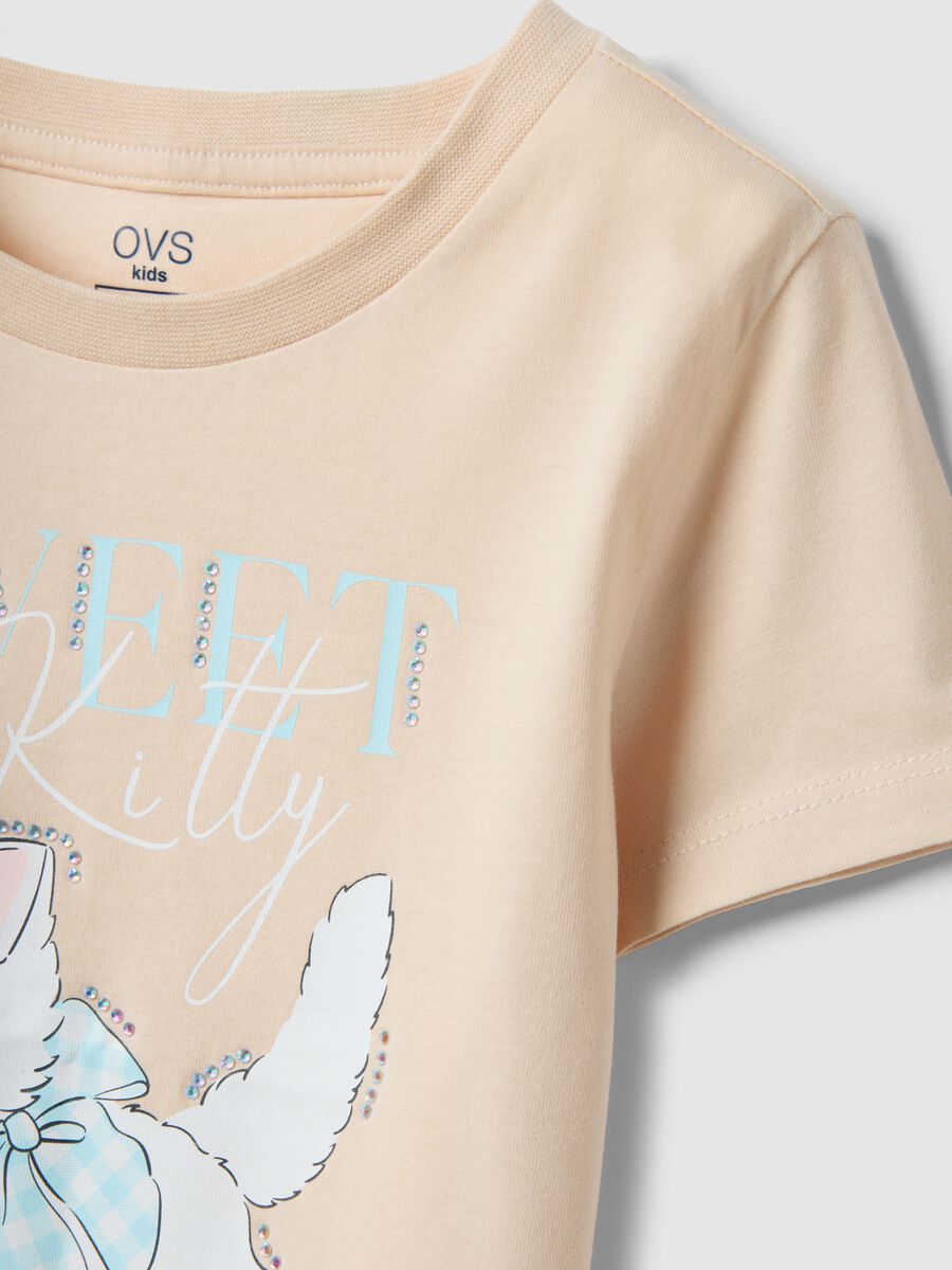 Beige regular fit pure cotton T-shirt with print for girls_2