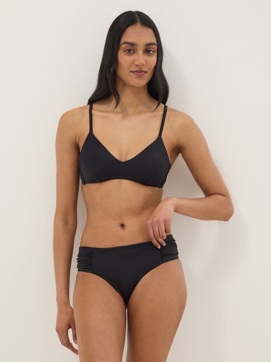 Black stretch swim briefs with side gathers_0