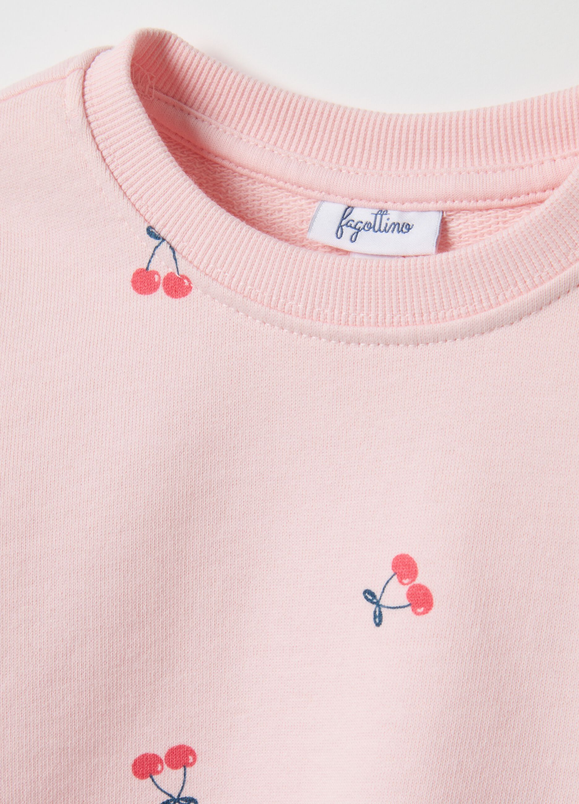 Pink crew-neck sweatshirt for girls in pure cotton regular fit with designs
