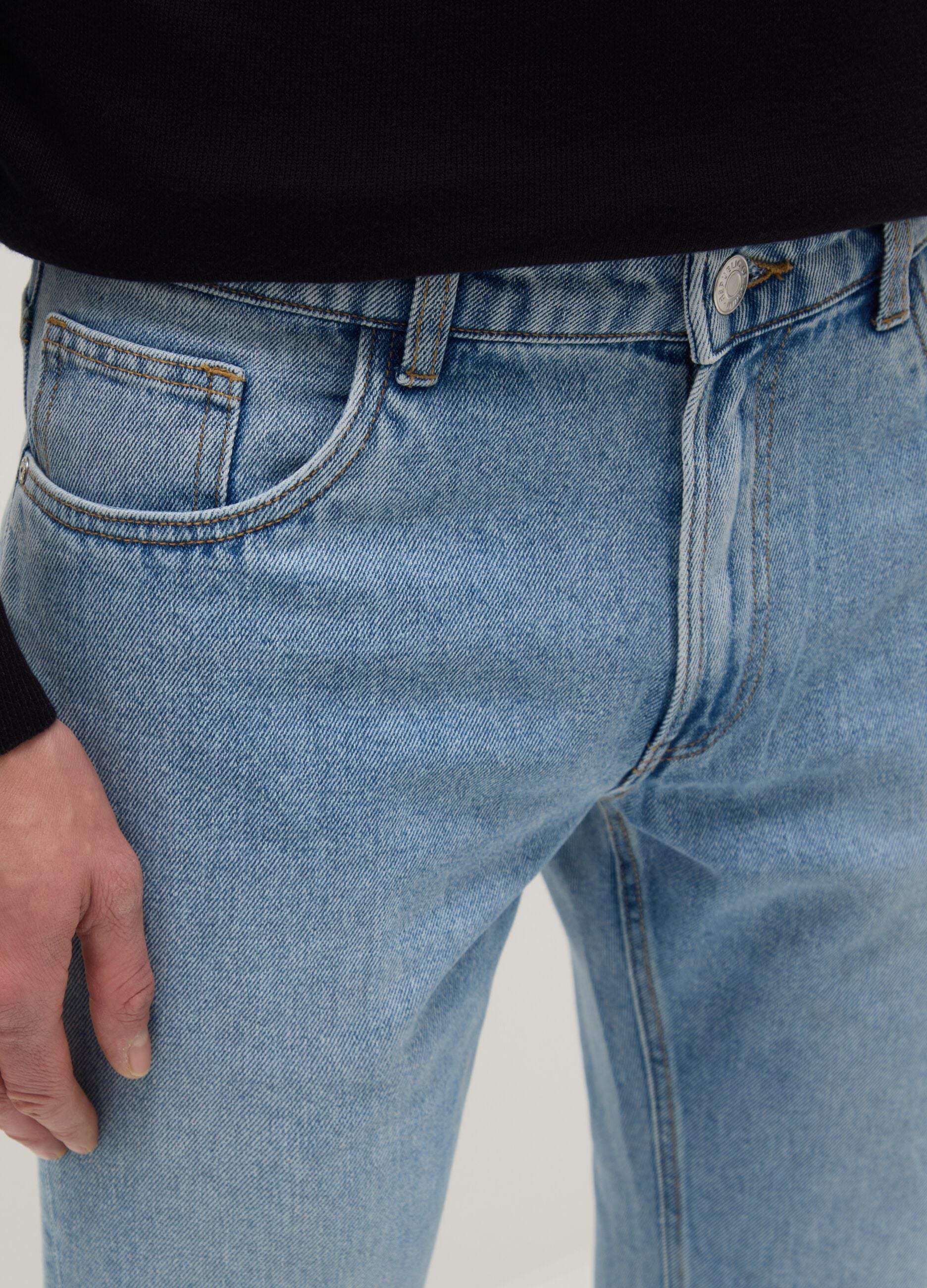 Blue cotton blend trousers in regular fit