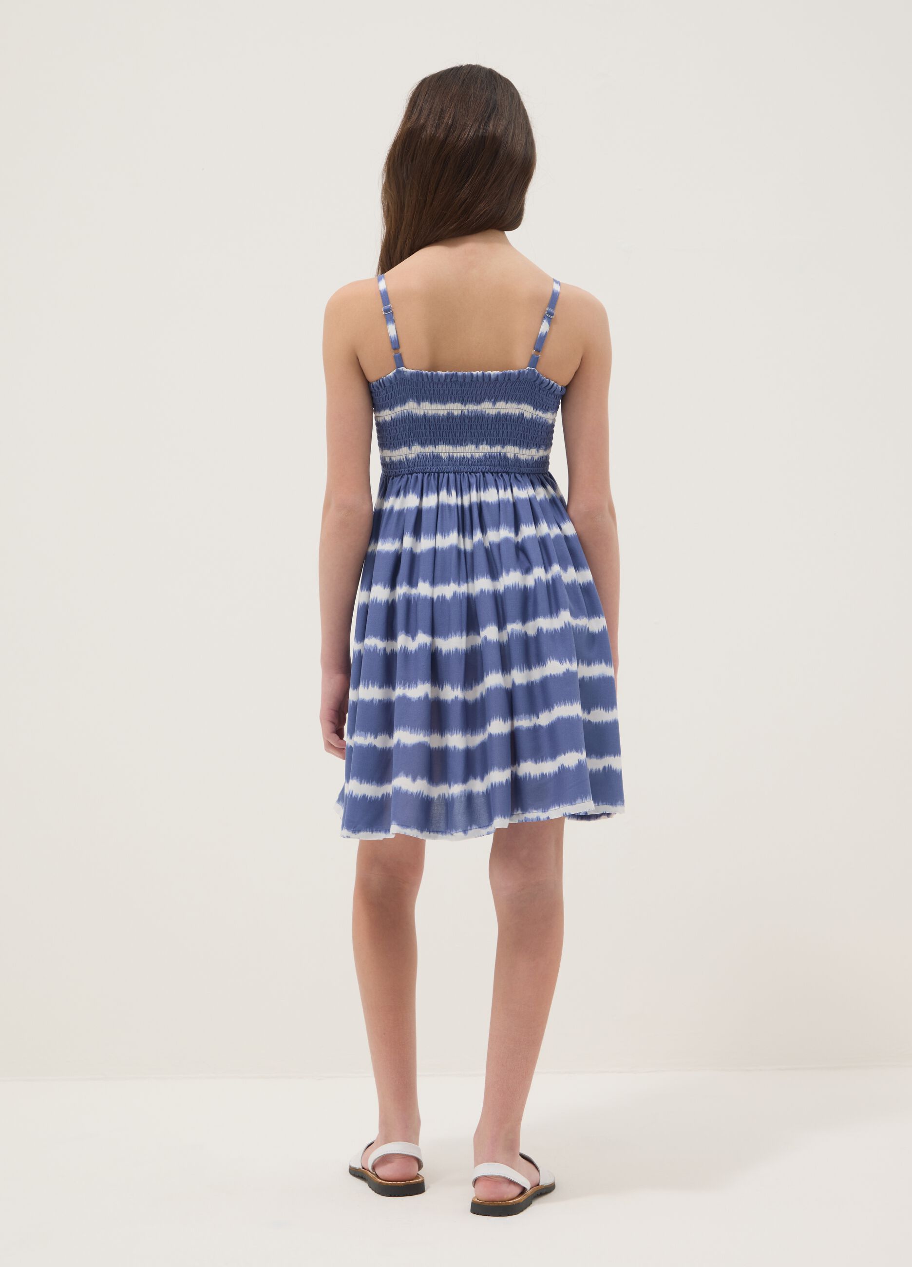 Girls&rsquo; blue striped pure viscose wide-fit dress with spaghetti straps