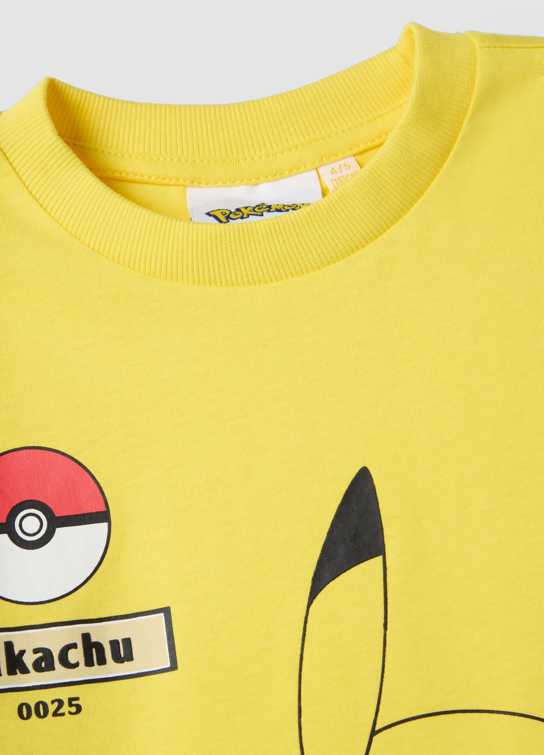Yellow pure cotton children's t-shirt regular fit with Pikachu