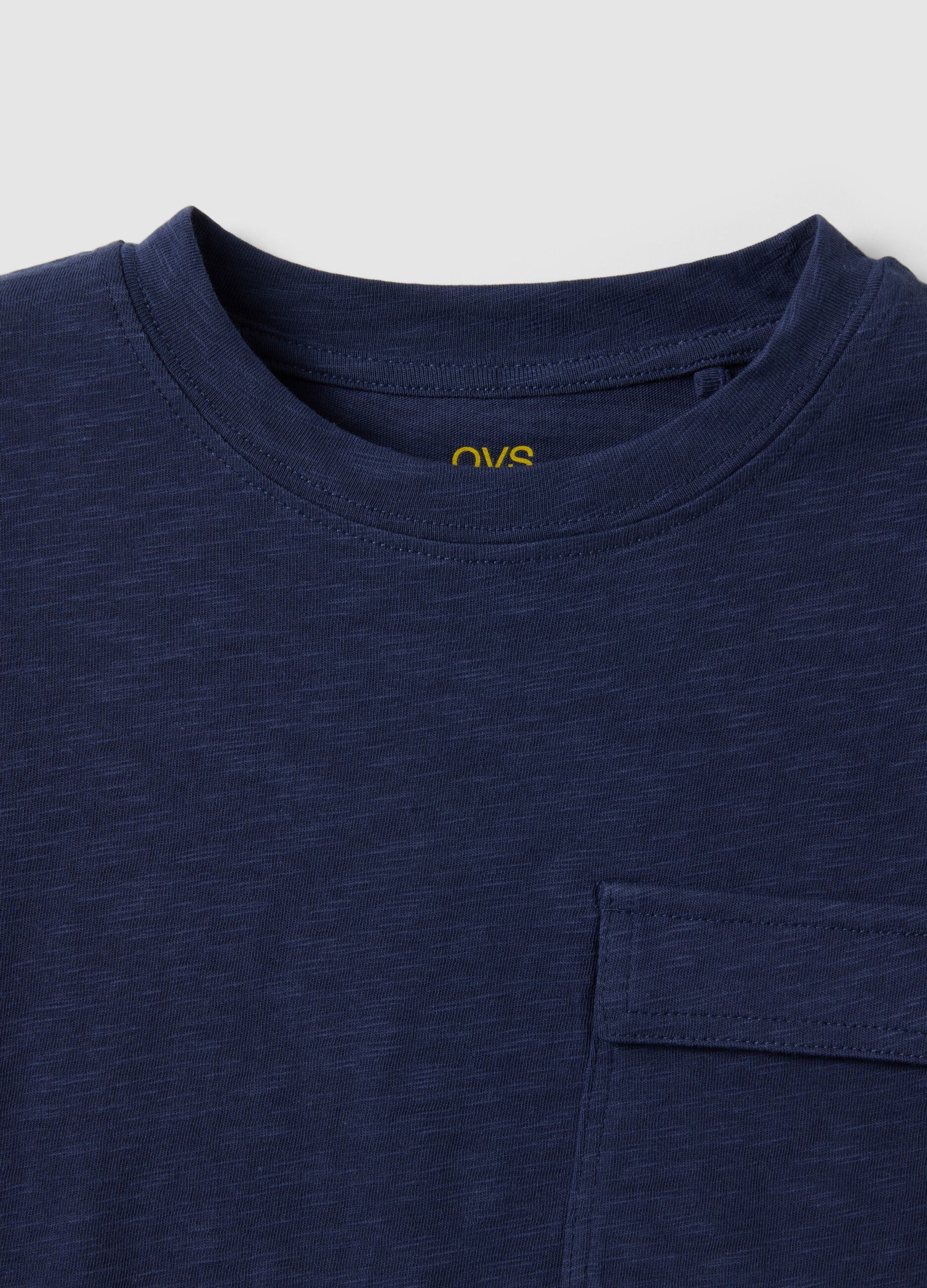 Children's blue pure cotton regular fit T-shirt with pocket