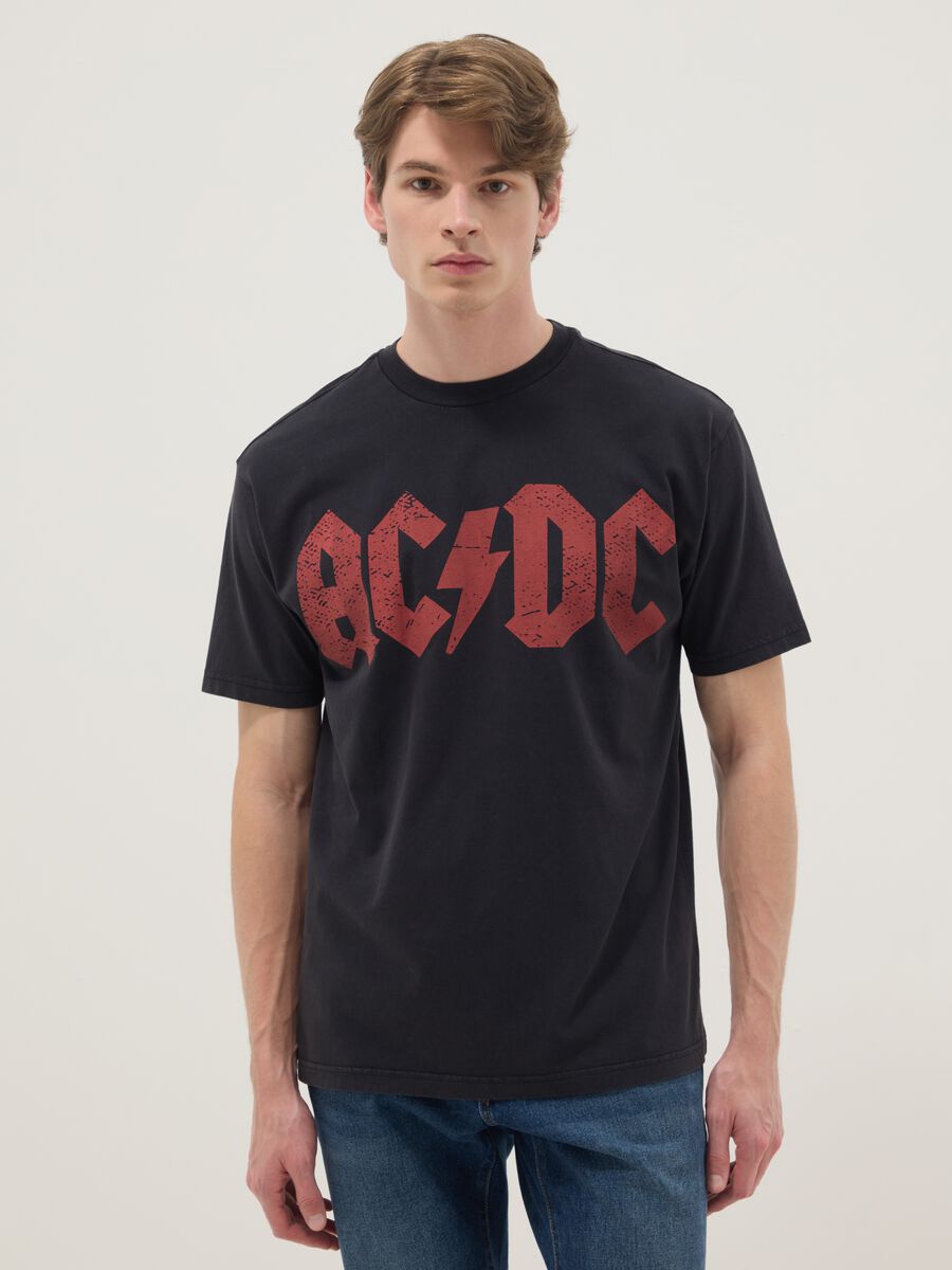 Black pure cotton regular fit T-shirt with AC/DC logo_1