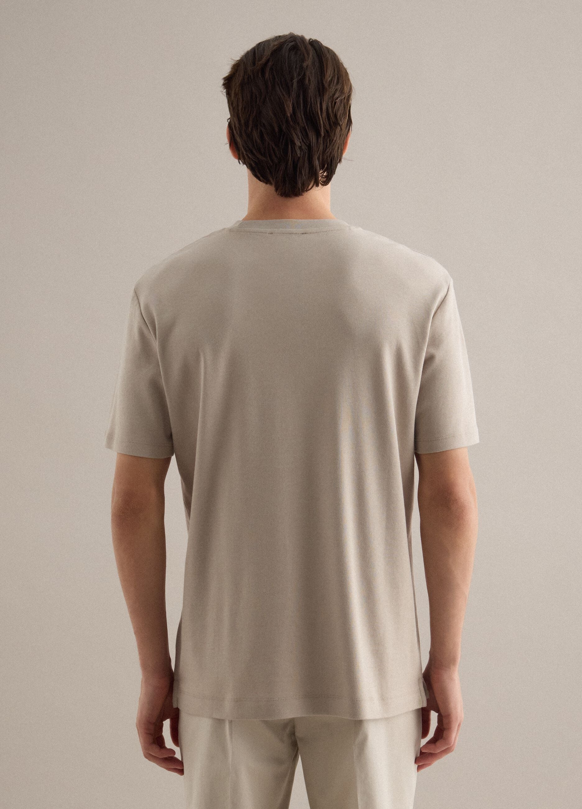 Beige Pure Cotton Crew Neck T-Shirt Regular Fit