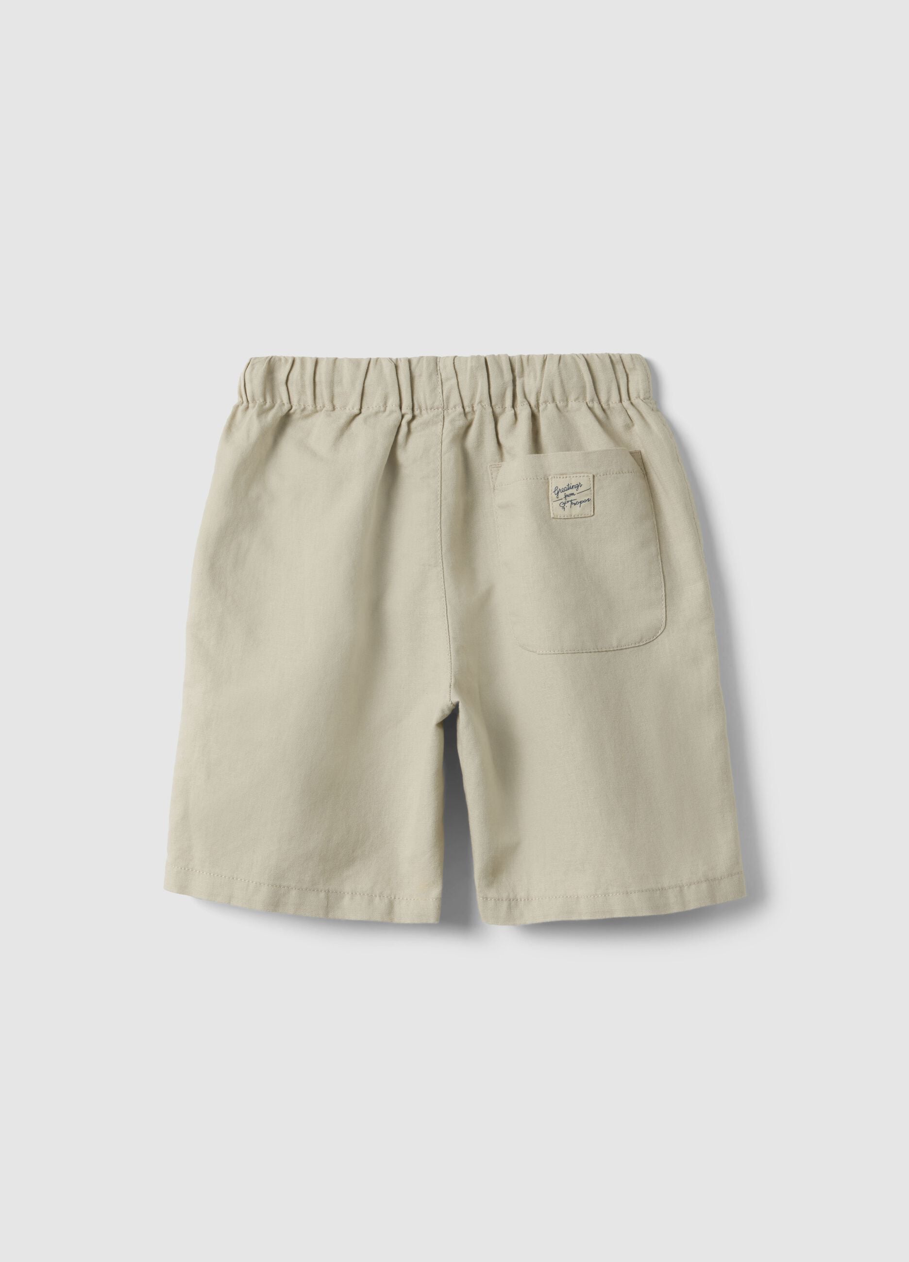 Beige linen blend oversized fit children's shorts