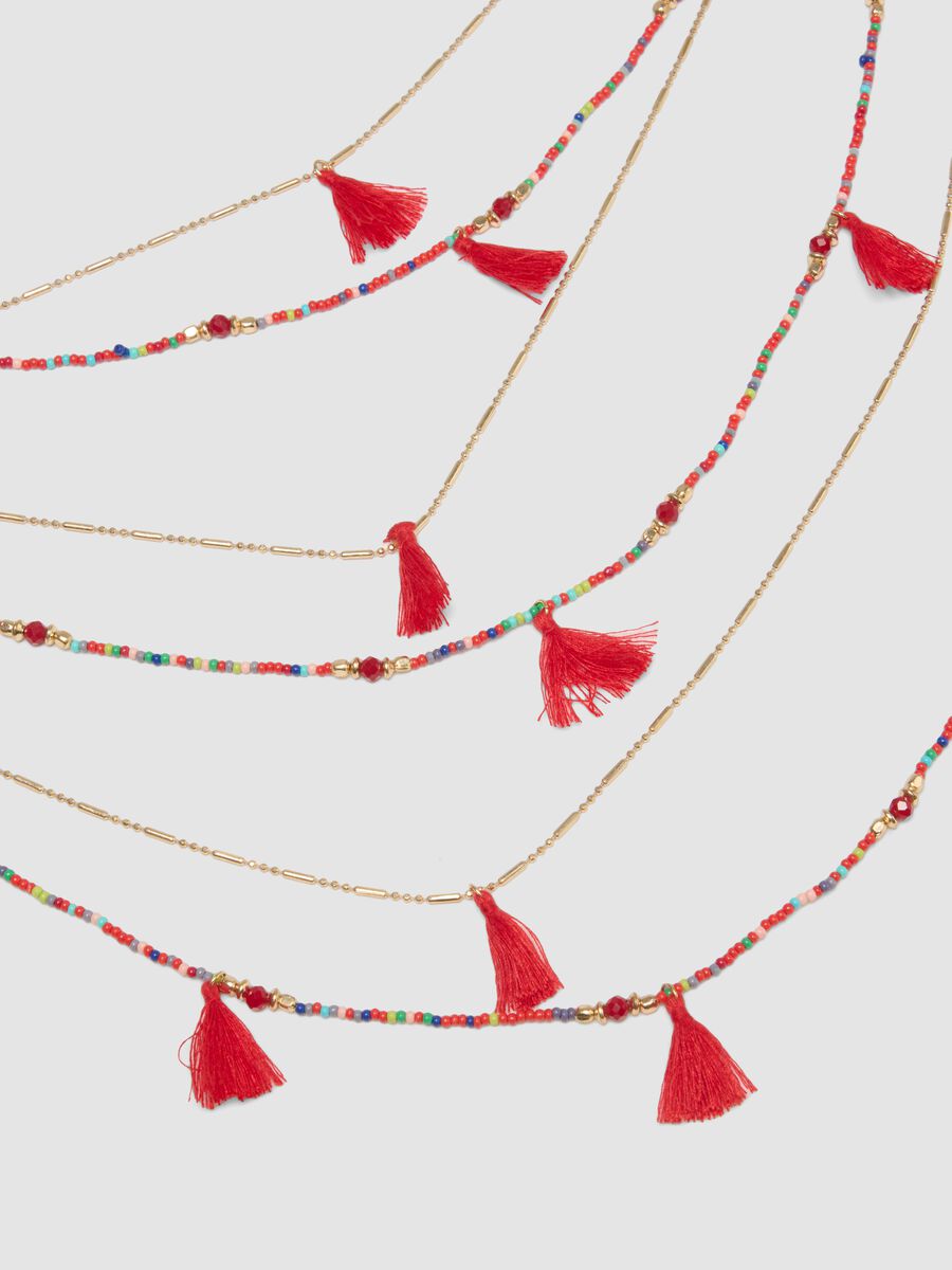 Multicolour necklace with red tassels_1