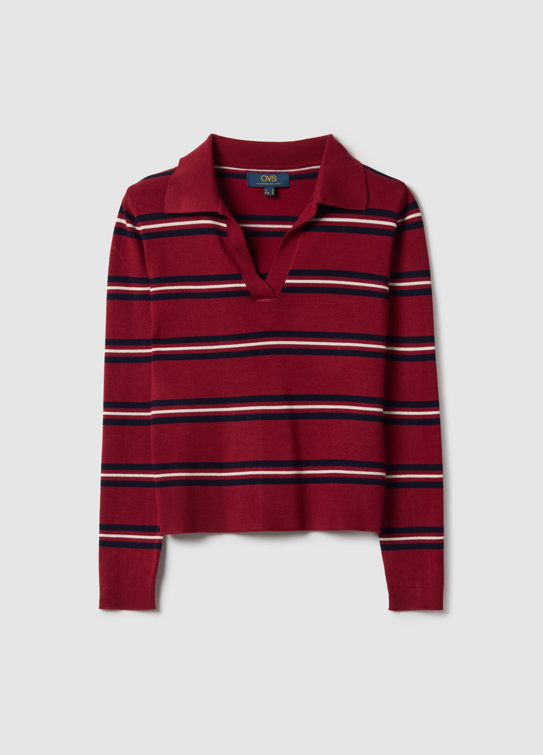 Multicolour Striped Regular Fit Sweater with Polo Collar