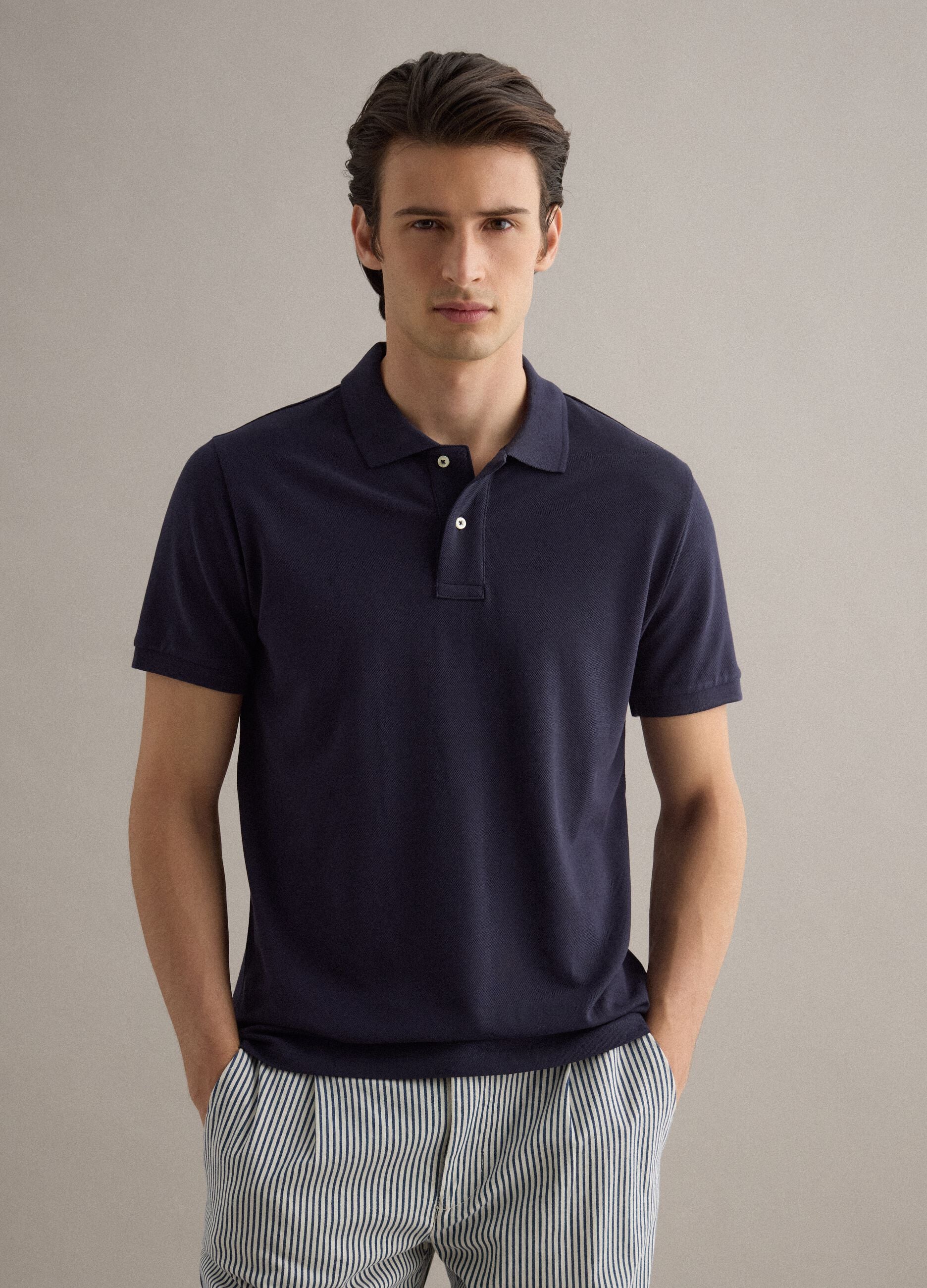 Blue Supima cotton polo shirt, regular fit