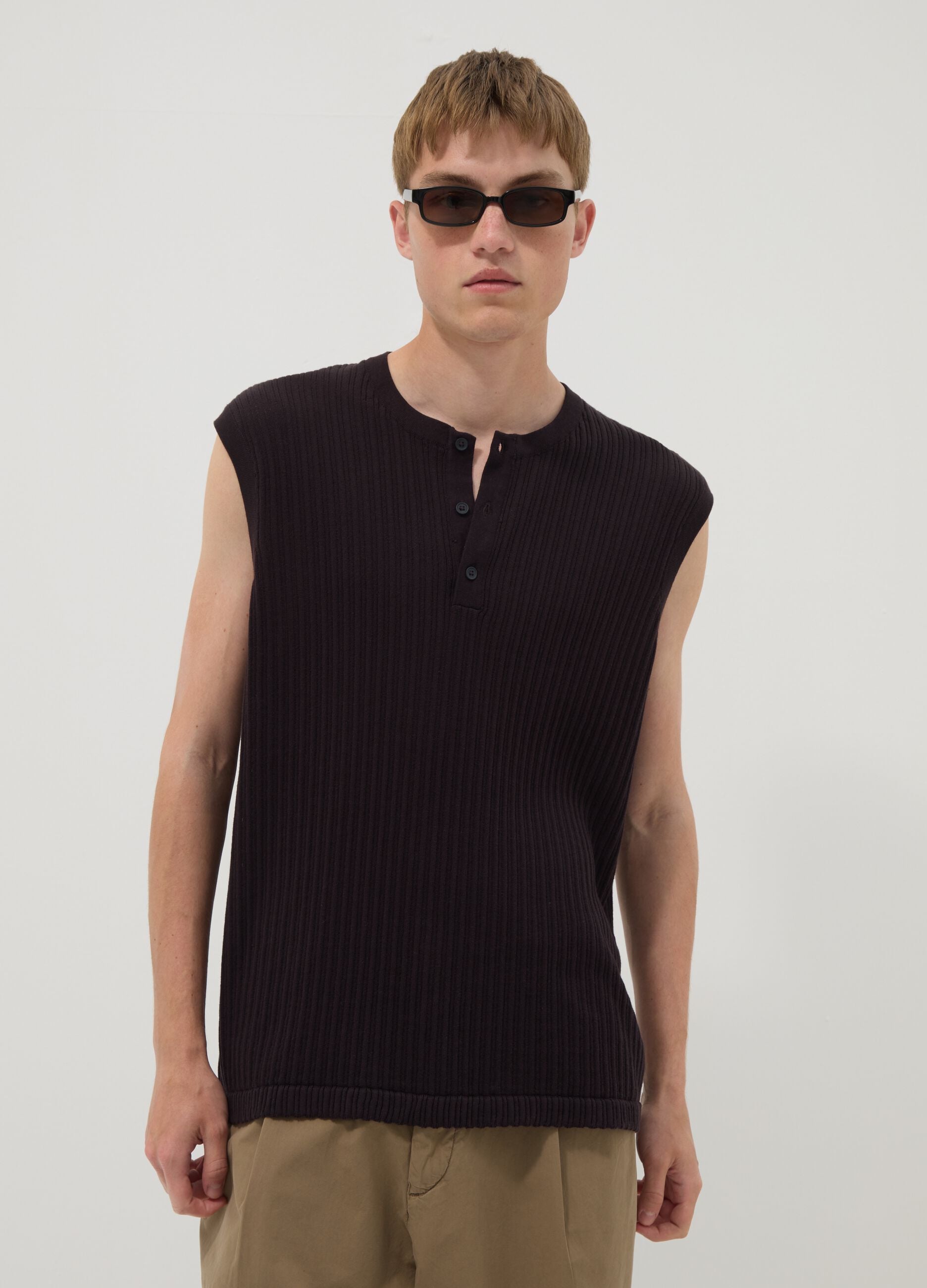 Black pure cotton ribbed waistcoat