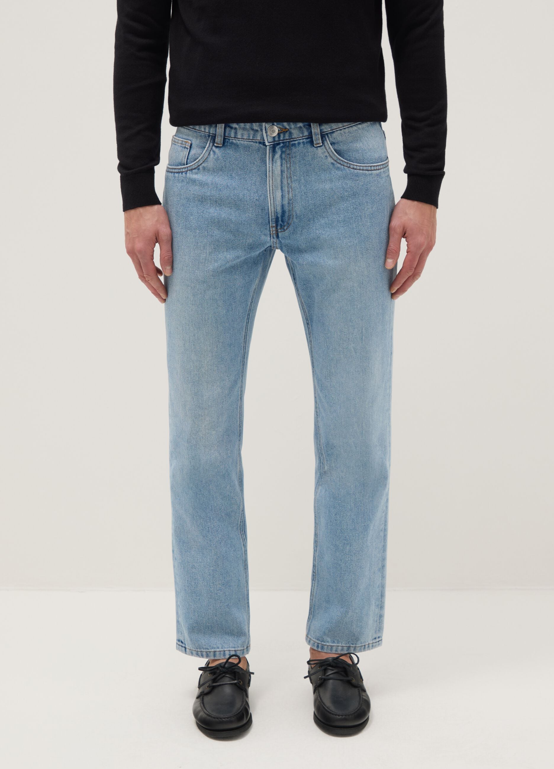 Blue cotton blend trousers in regular fit