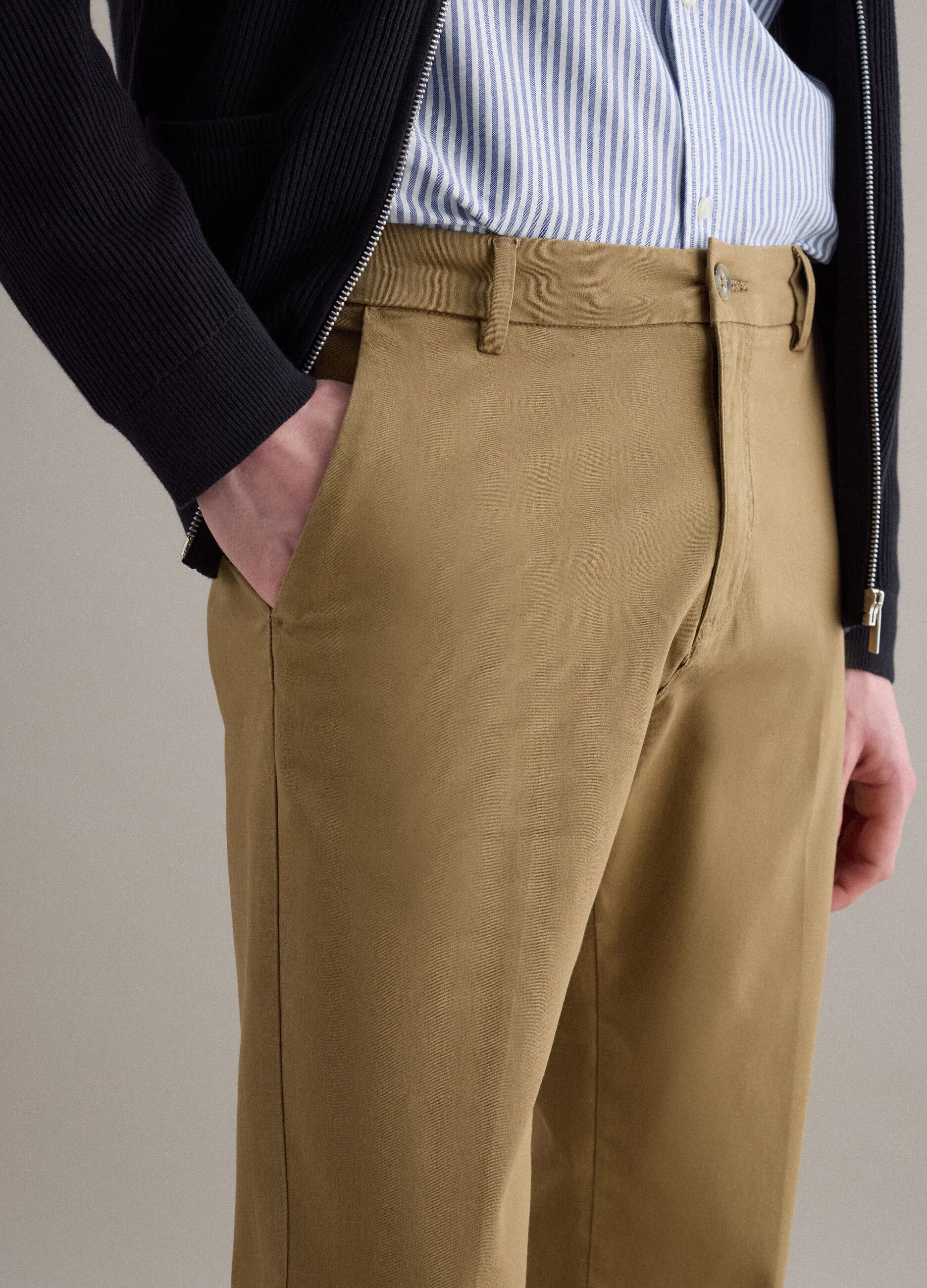 Brown slim fit stretch cotton chino trousers