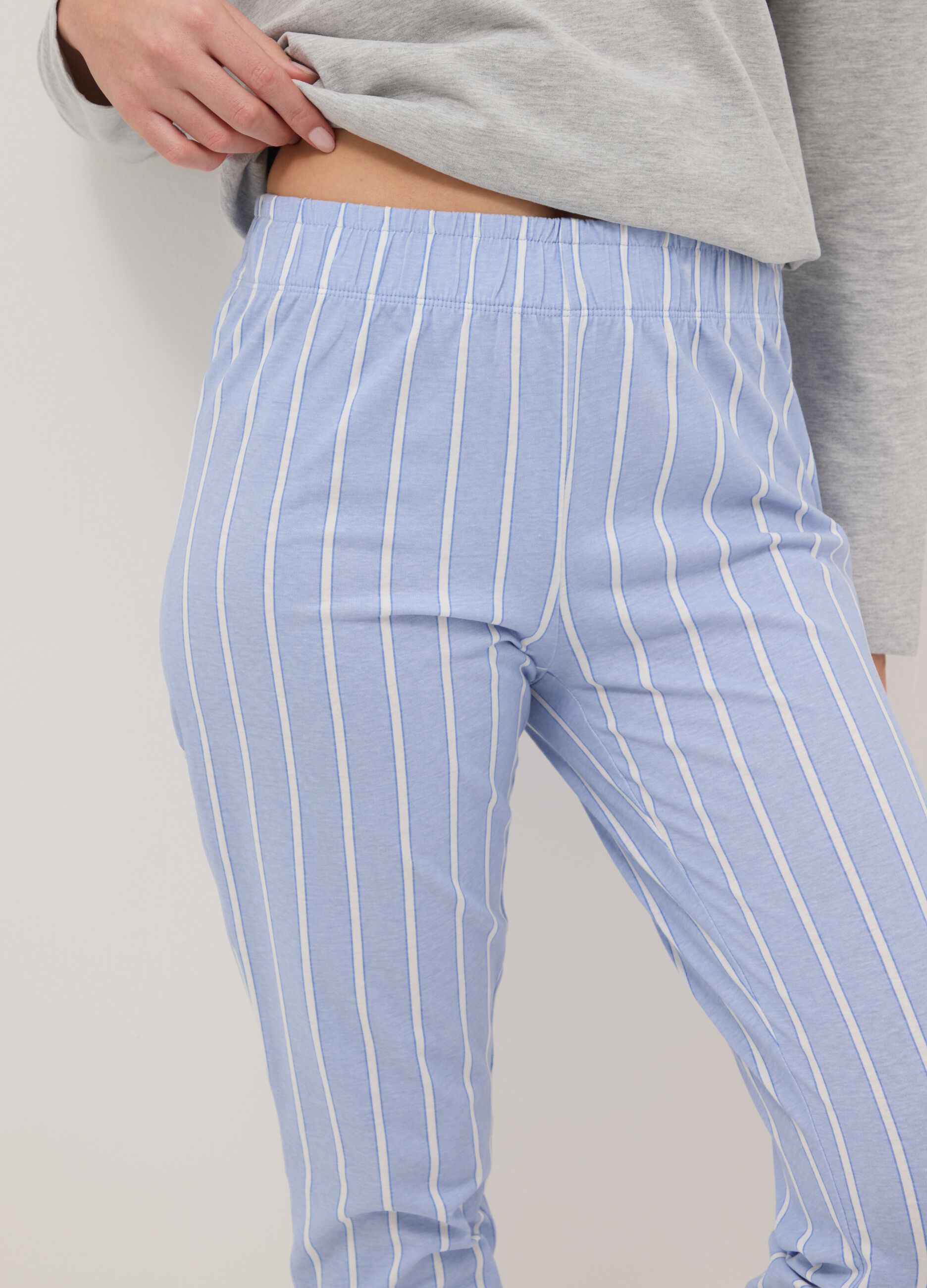 Multicolour striped pyjama trousers in pure cotton regular fit