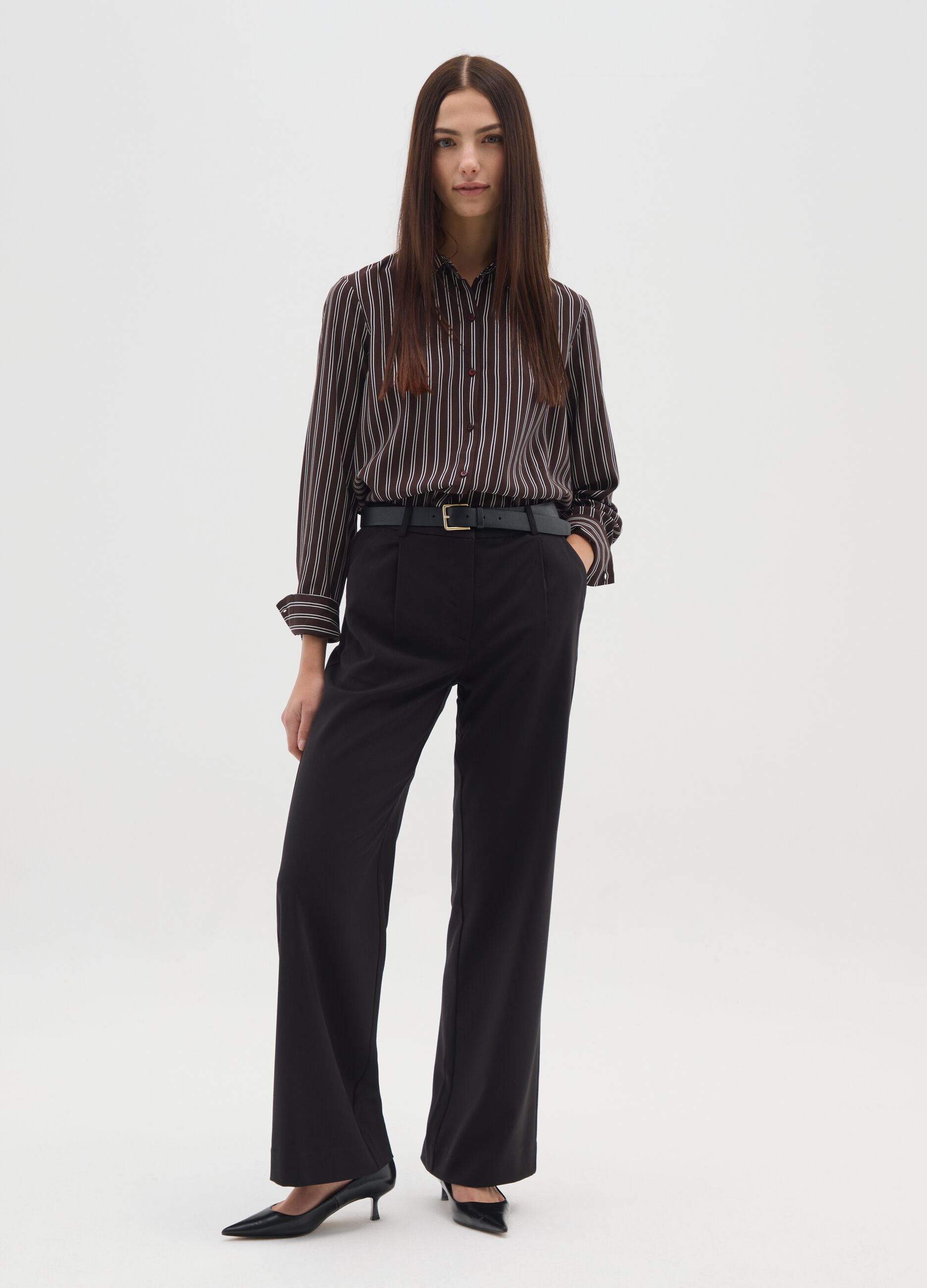 Multi-colour striped regular fit blouse