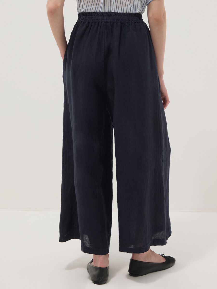 Blue pure linen wide-leg trousers, regular fit_2