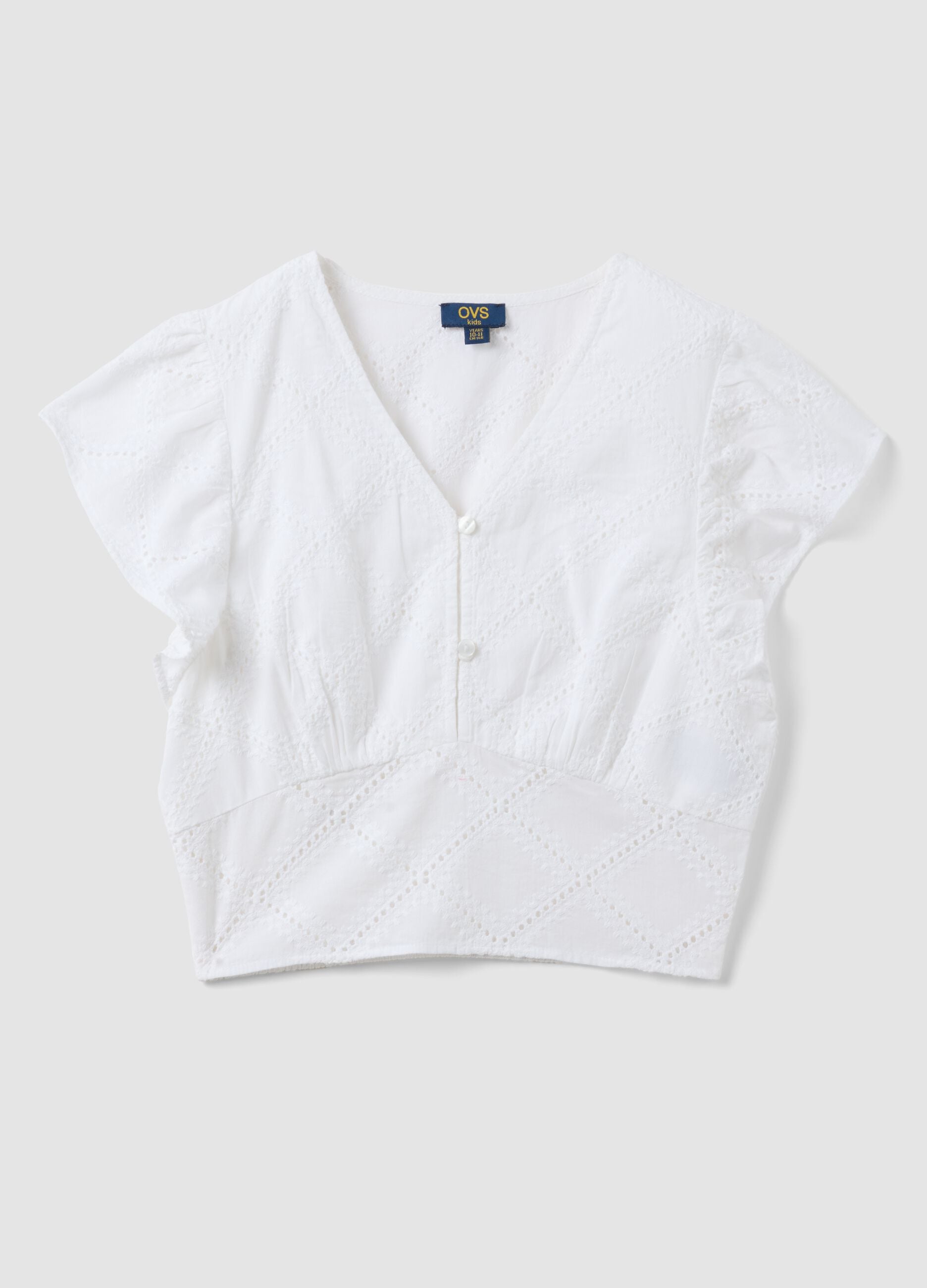 Girl's regular fit short sleeve white pure cotton shirt