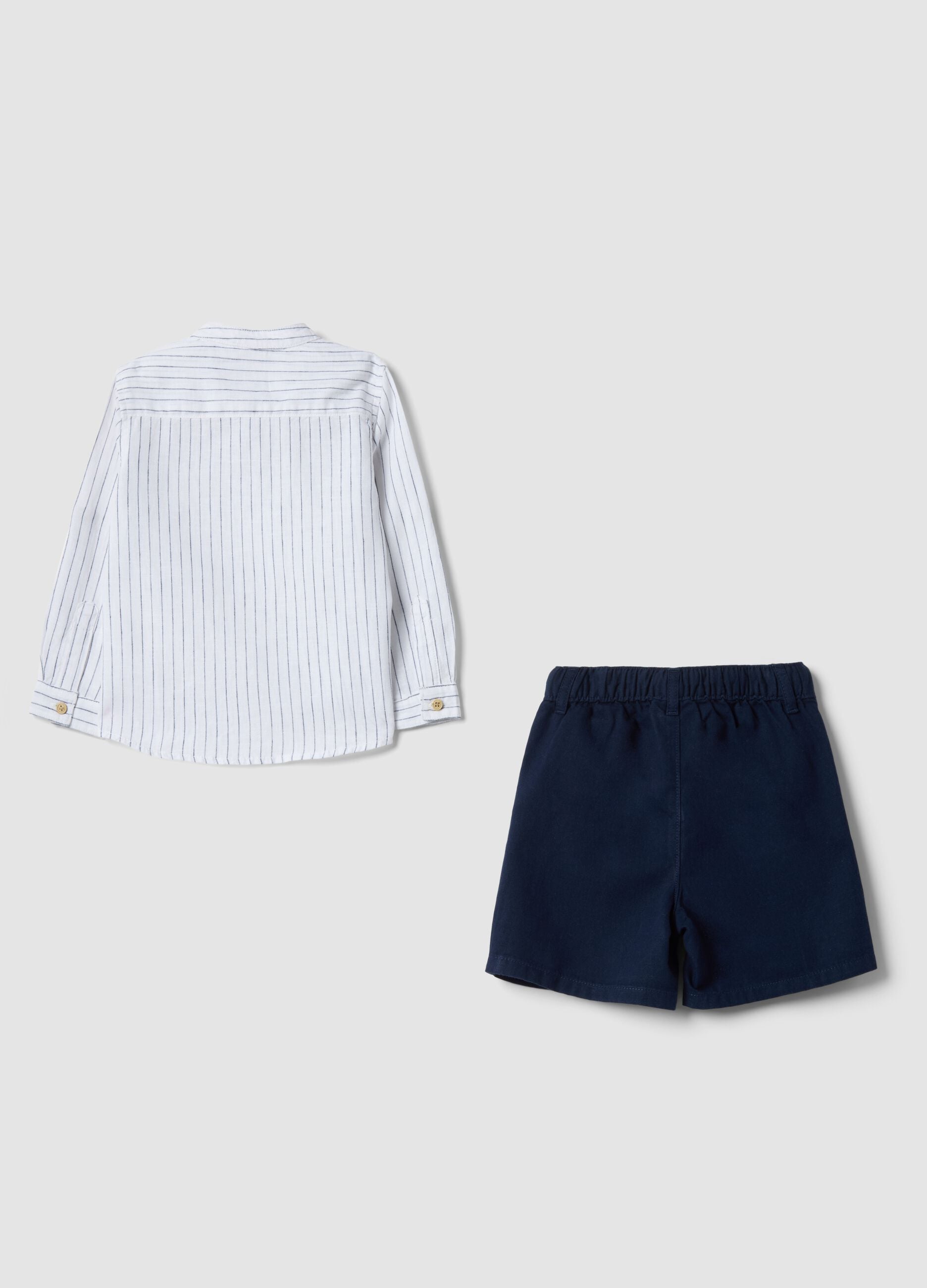 Multicolour linen blend shirt and shorts set for boys, regular fit