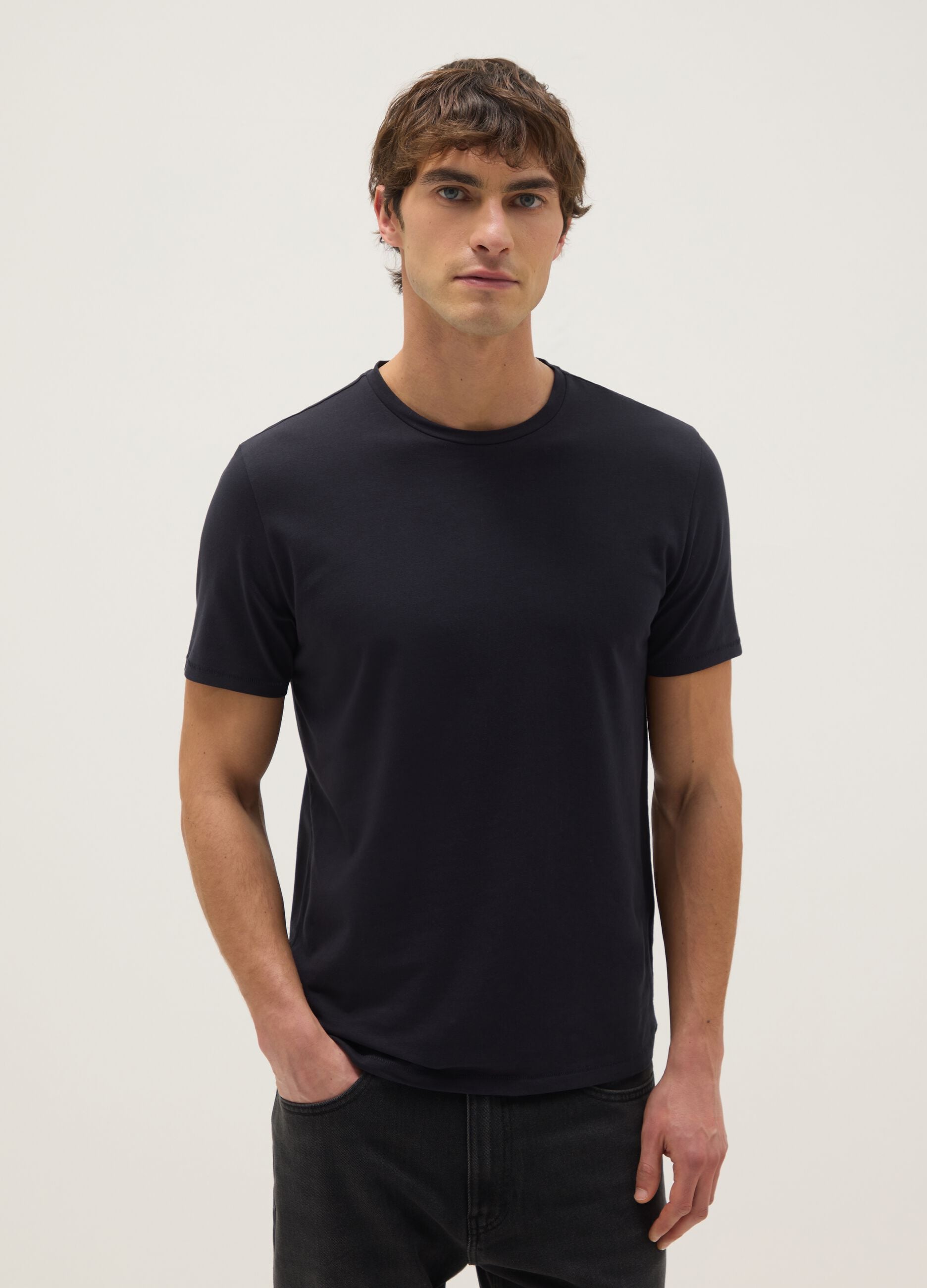 Slim fit blue stretch cotton T-shirt