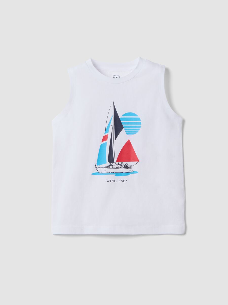 White pure cotton boys&rsquo; vest with sailboat print_0