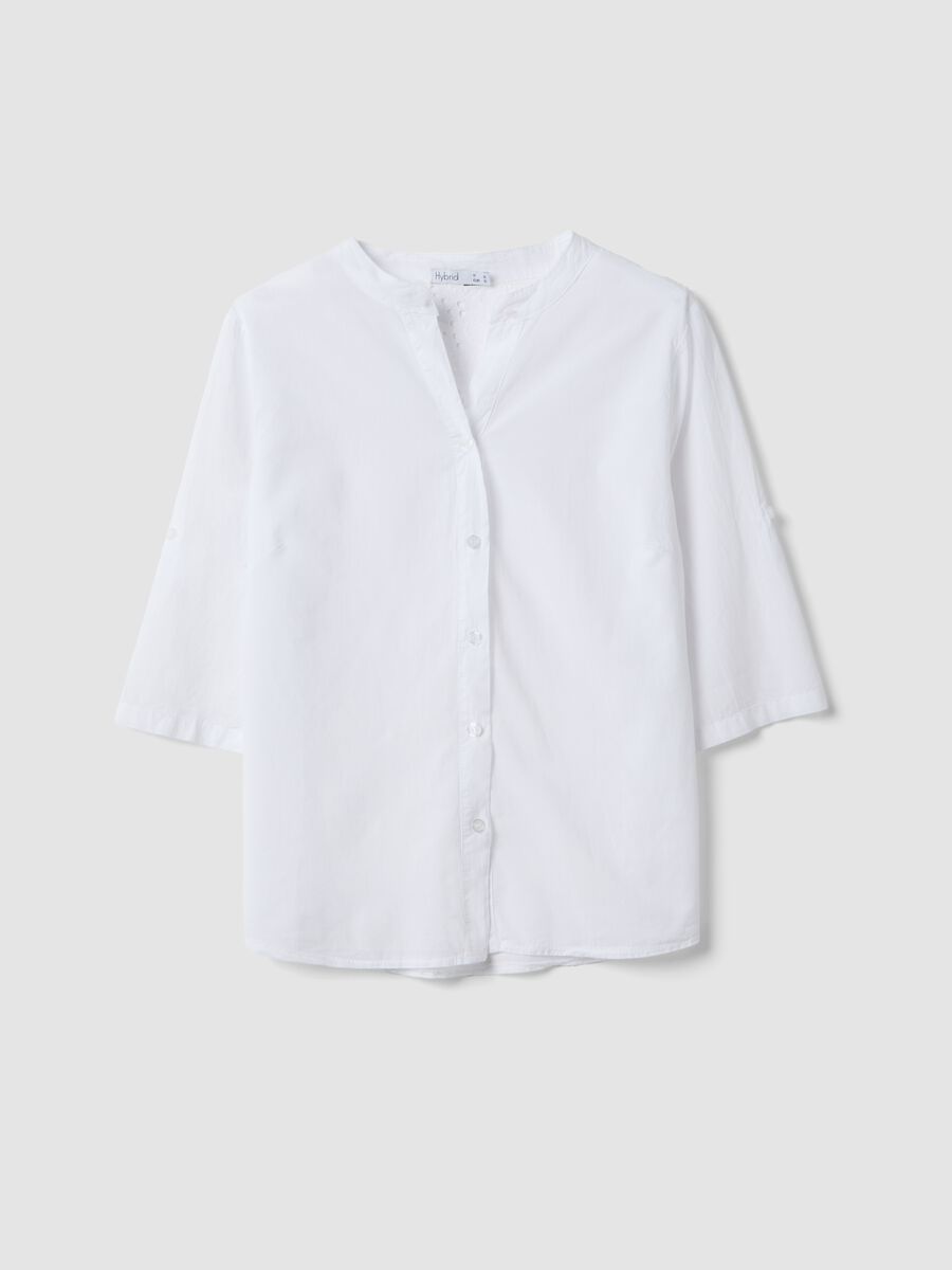 White pure cotton shirt with broderie anglaise embroidery, regular fit_4