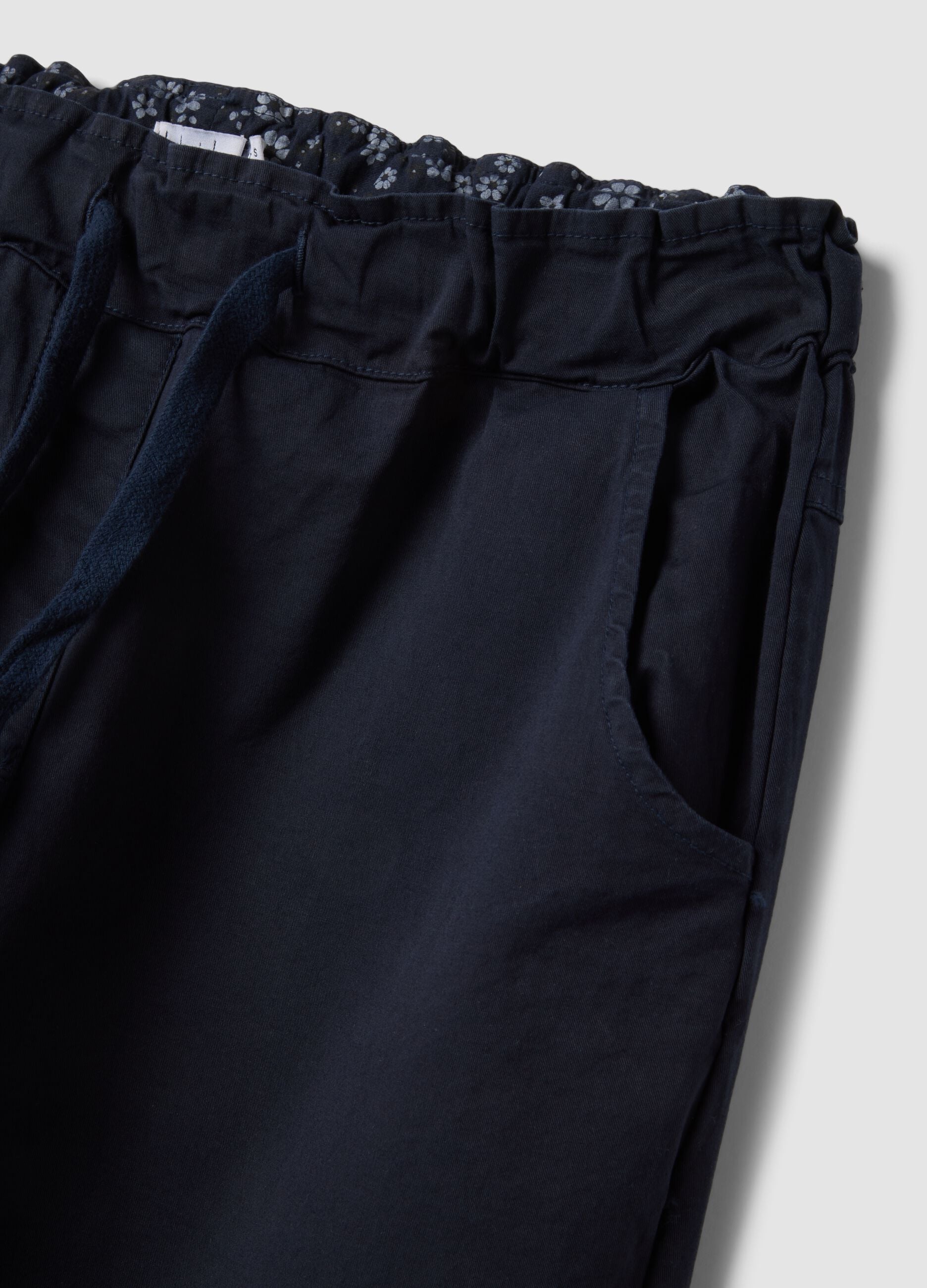Blue stretch cotton trousers with drawstring