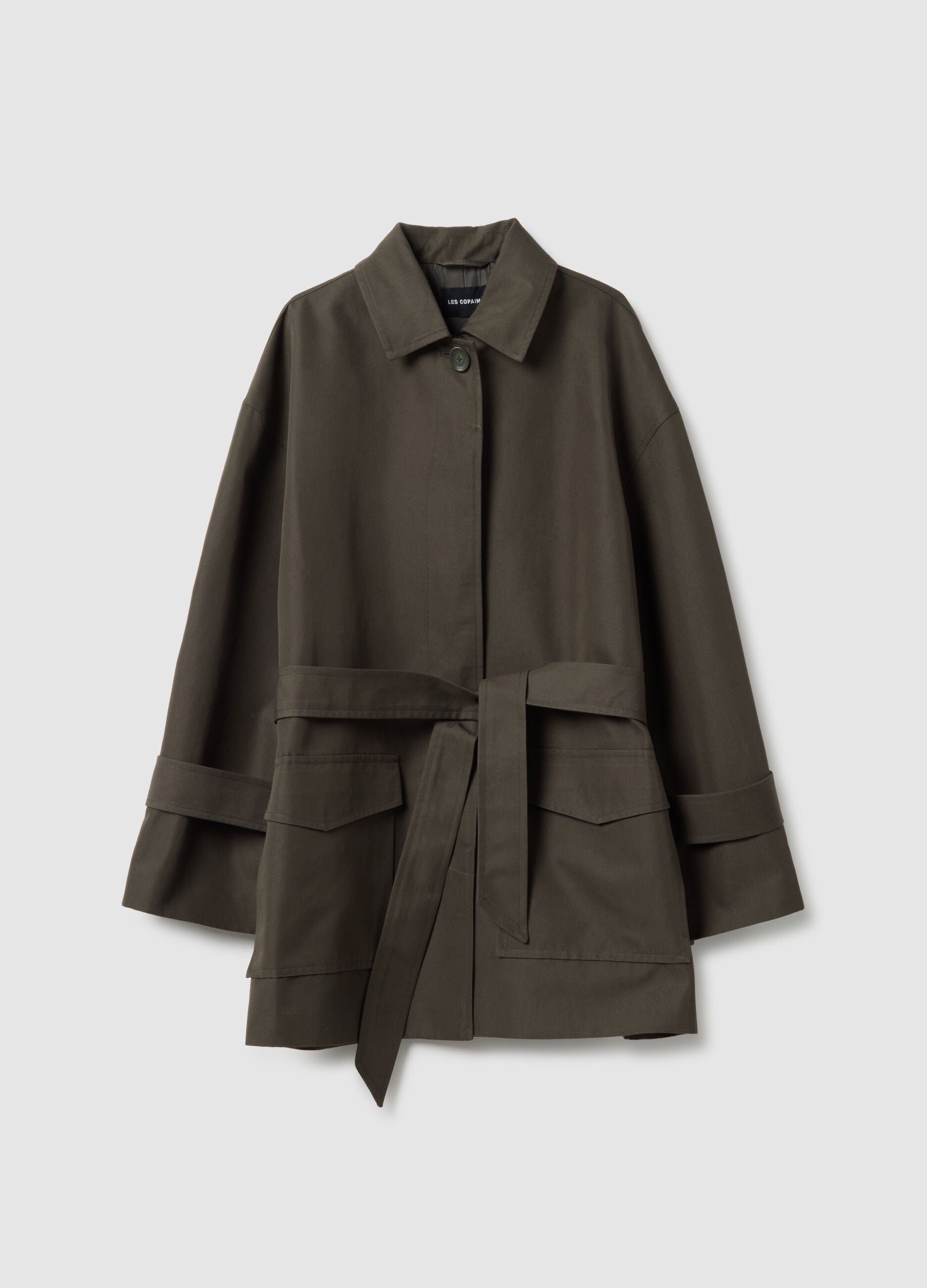 Green cotton blend trench coat with belt, regular fit