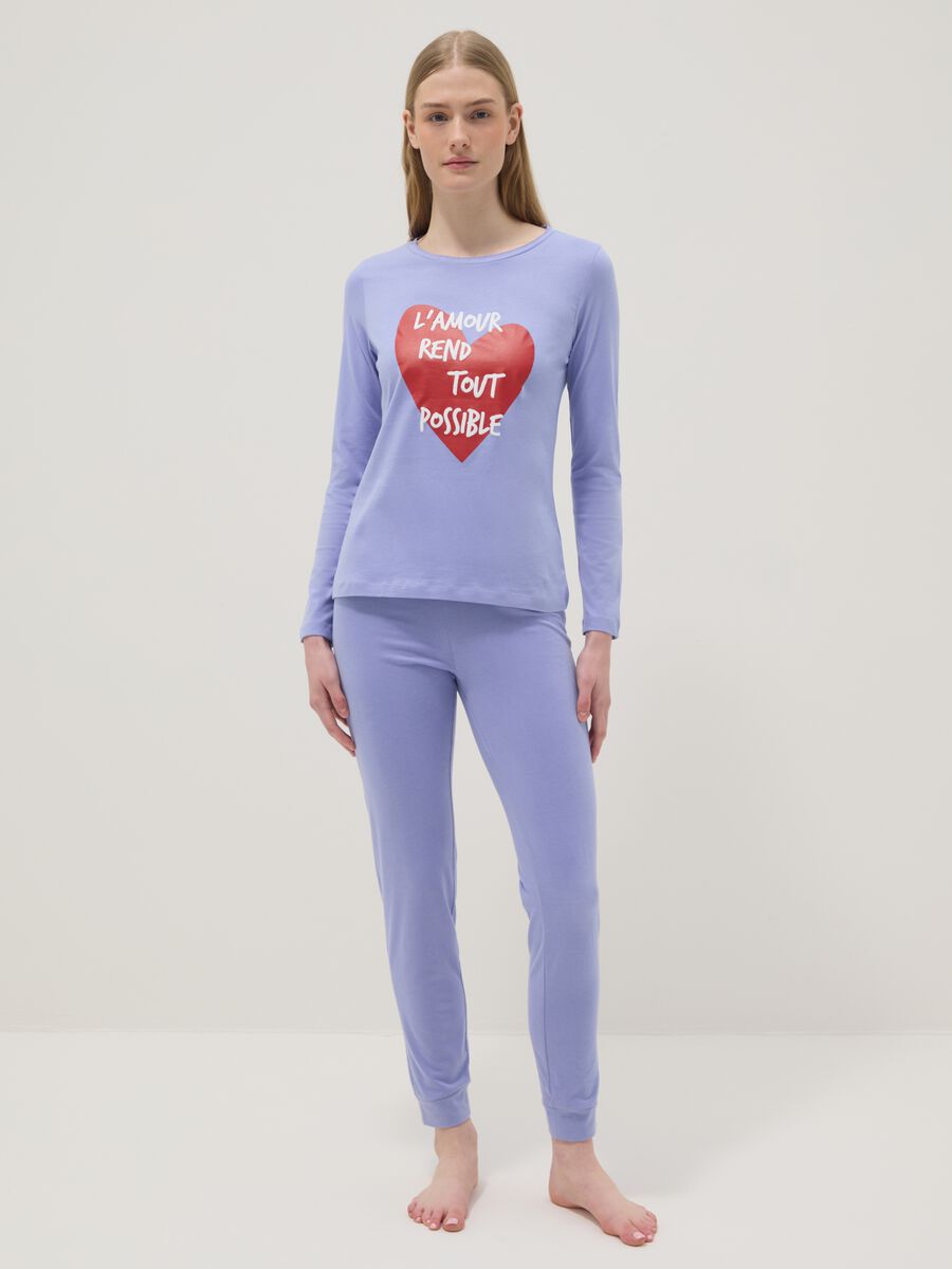 Pigiama in puro cotone viola regular fit con cuore_0