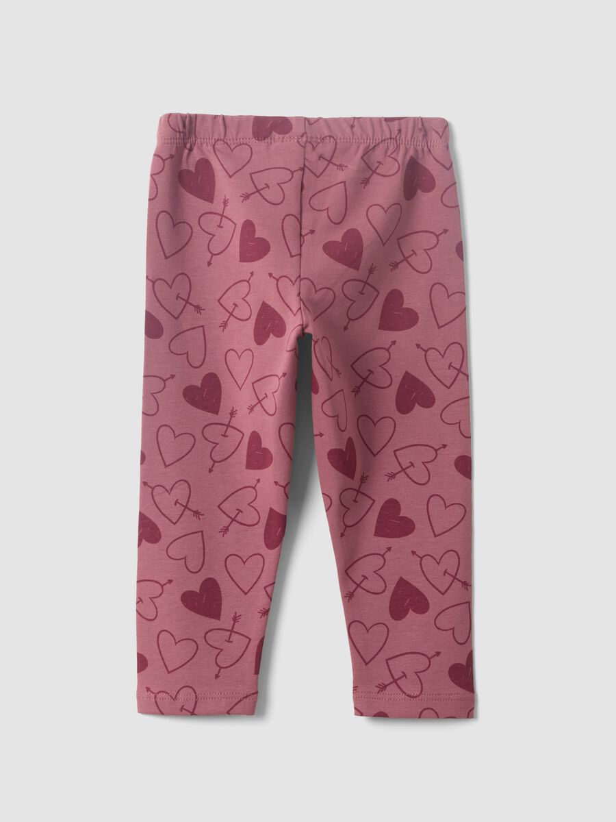 Purple organic cotton-blend leggings with animal print for baby girls_1