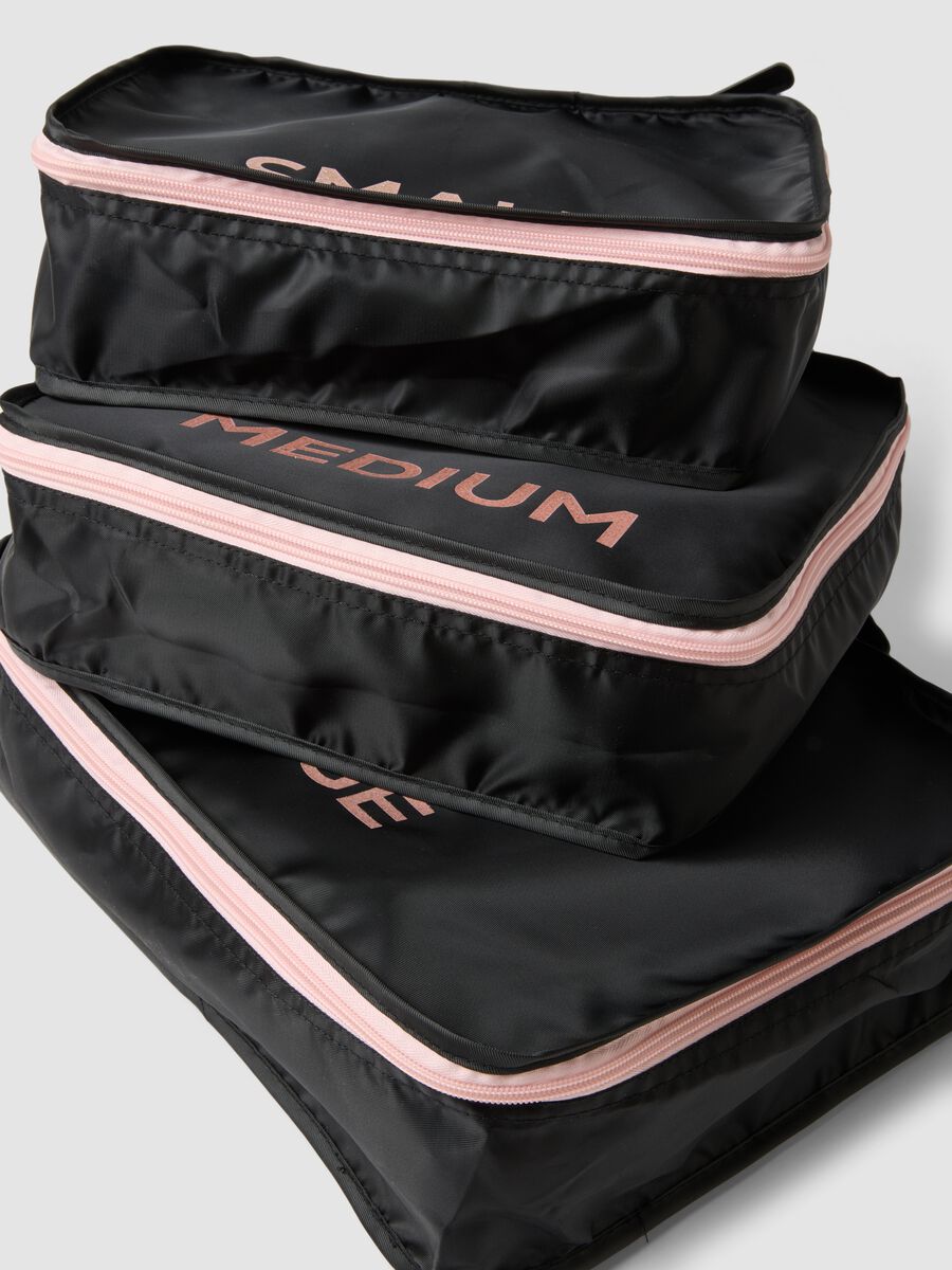 Set of three black travel organisers with pink zip_2