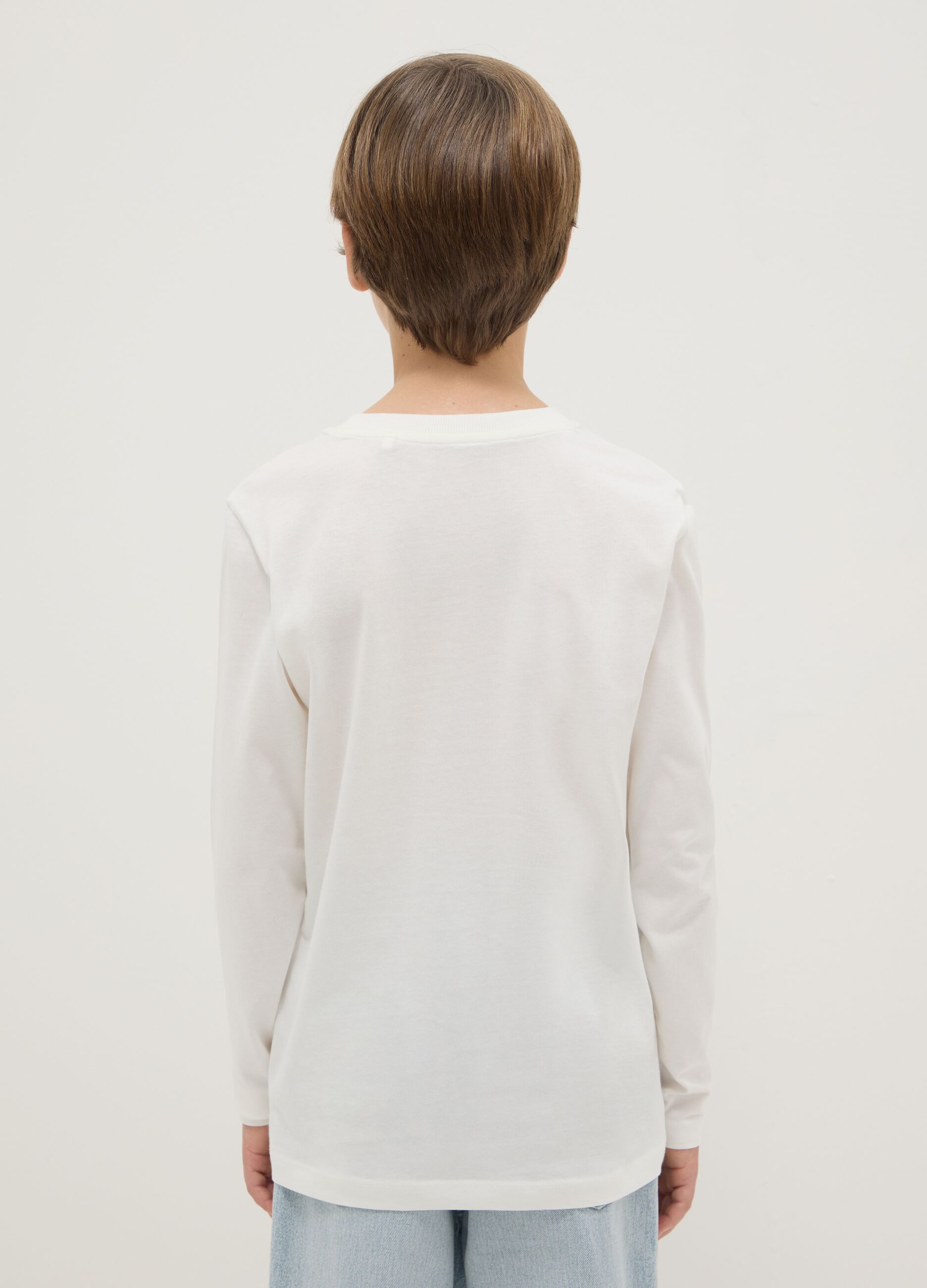 Boys' white pure cotton regular fit t-shirt with print
