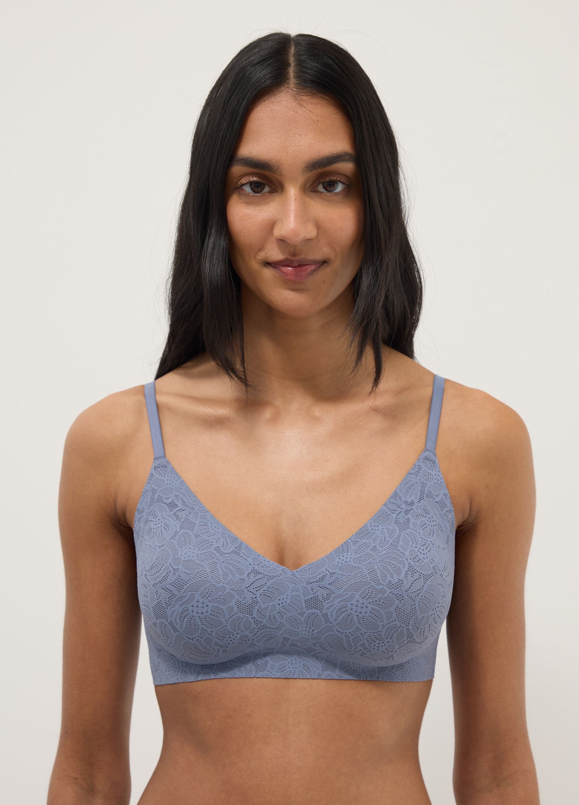 Blue bra with floral lace texture