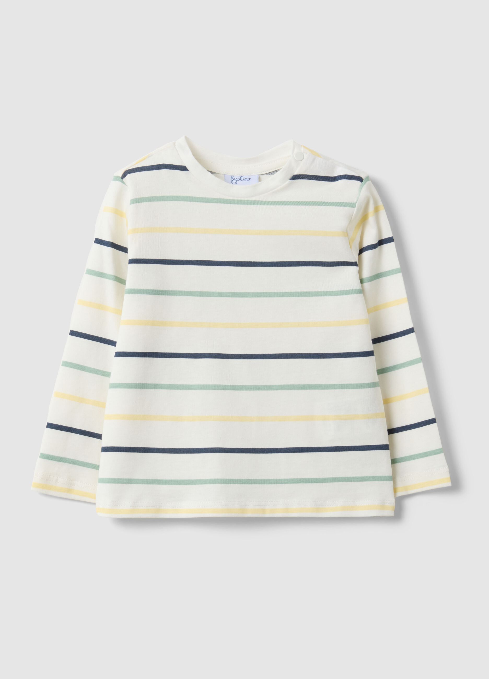 Long-sleeve pure cotton multicolour striped T-shirt