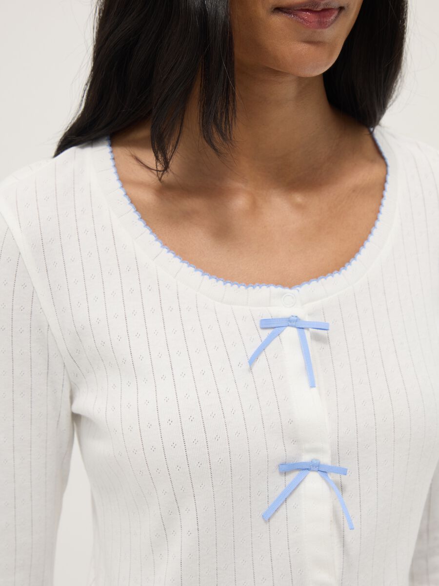 White pure cotton regular fit pyjama shirt with embroidery_3