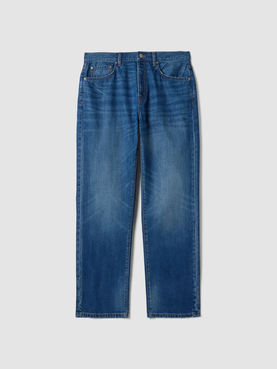 Blue cotton and linen blend denim jeans regular fit_4