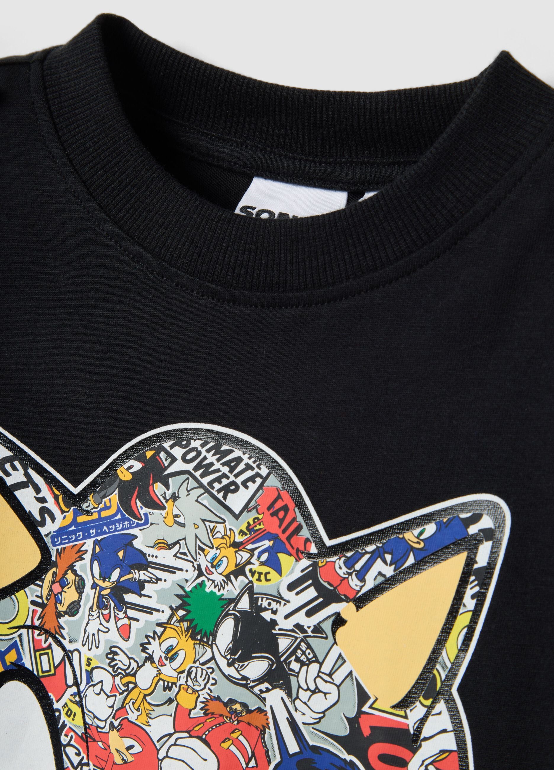 Children's black t-shirt in pure cotton with Sonic print