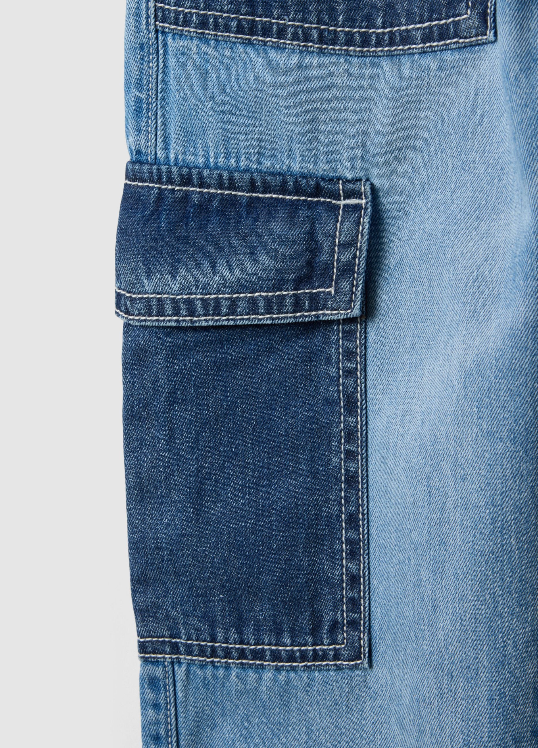 Multicoloured pure cotton denim cargo joggers for children with relaxed fit