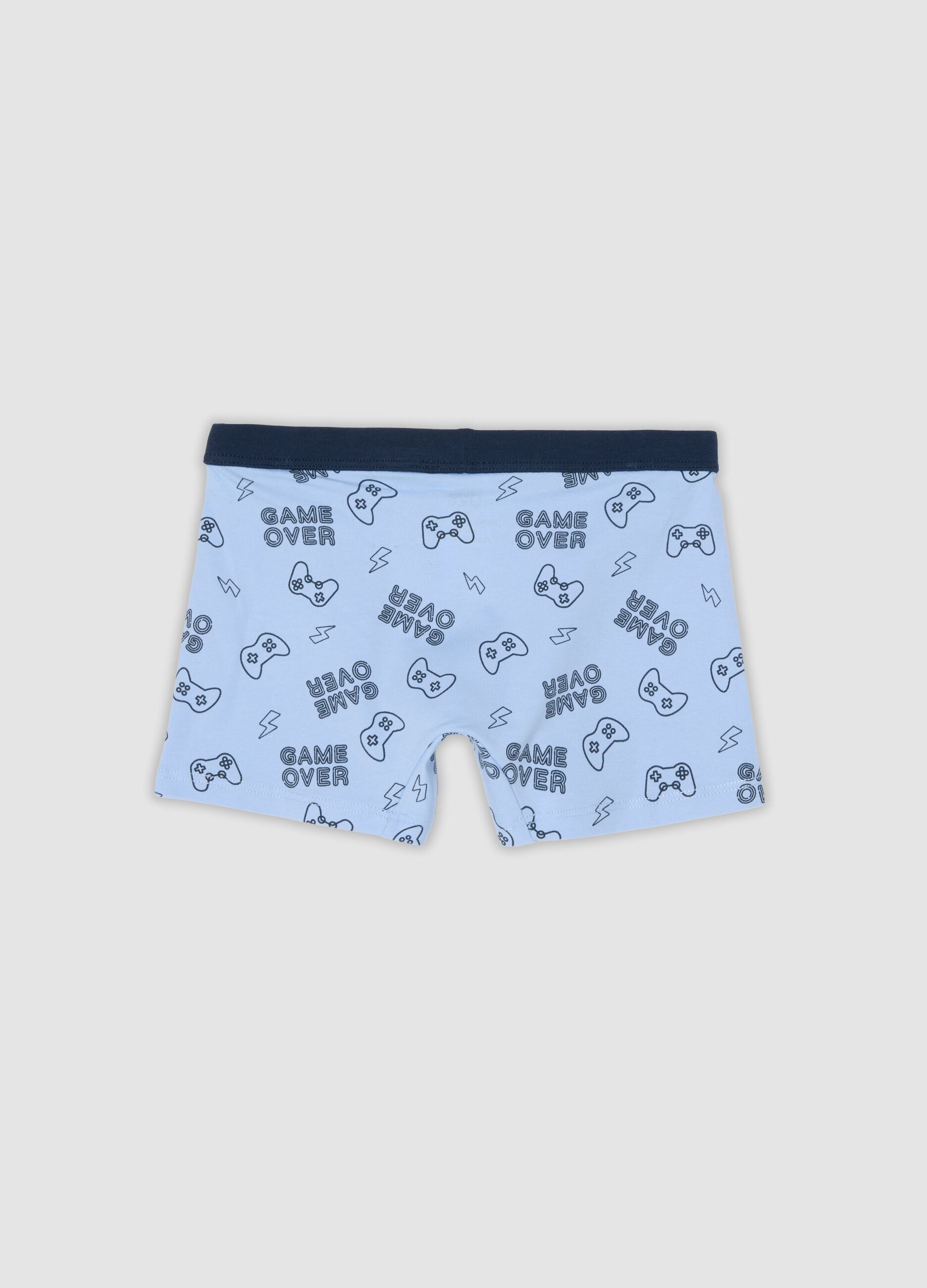 Blue organic cotton midi boxer shorts with gaming print, regular fit, for boys