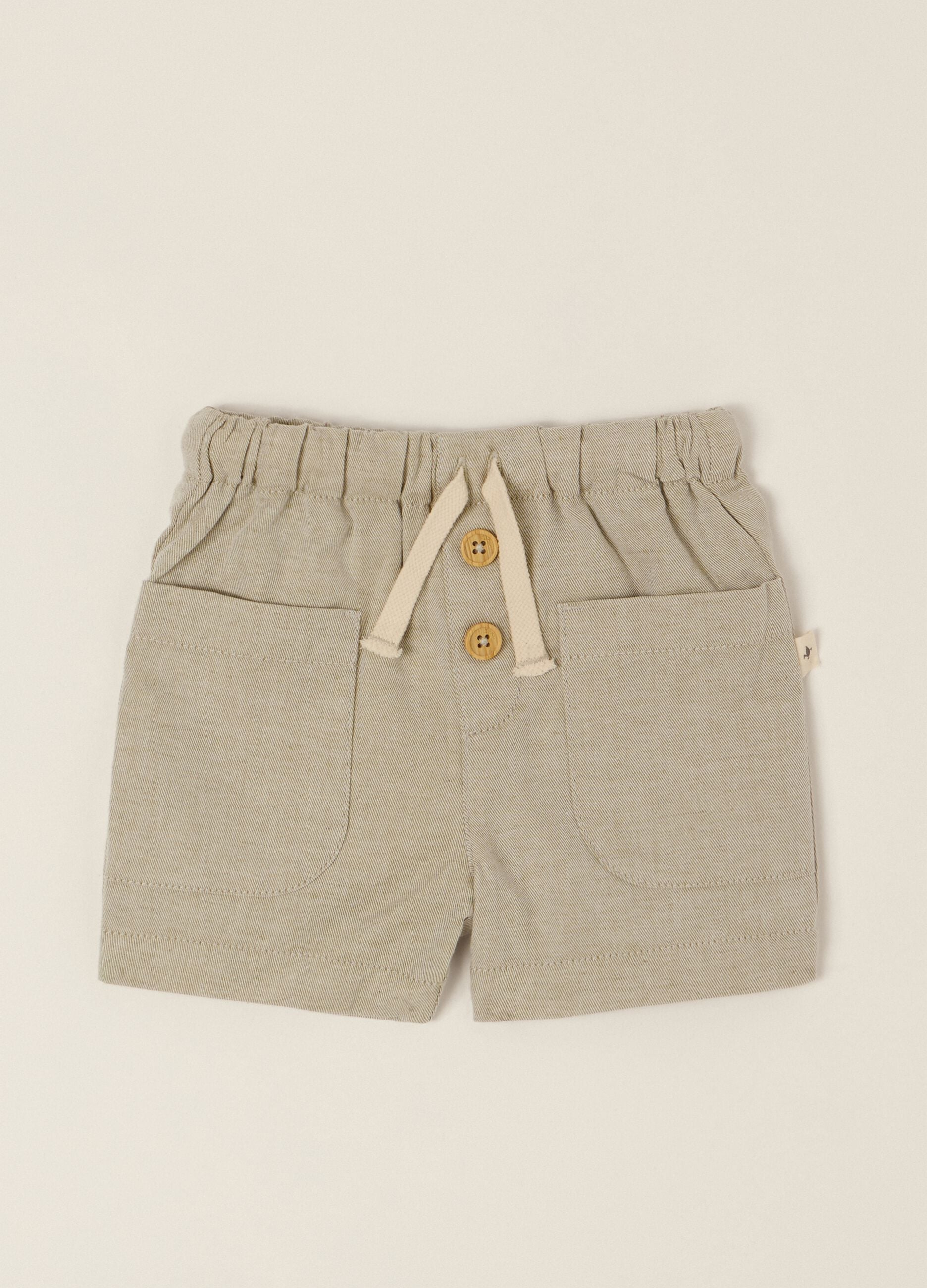Beige cotton-linen blend shorts with elasticated waist, regular fit