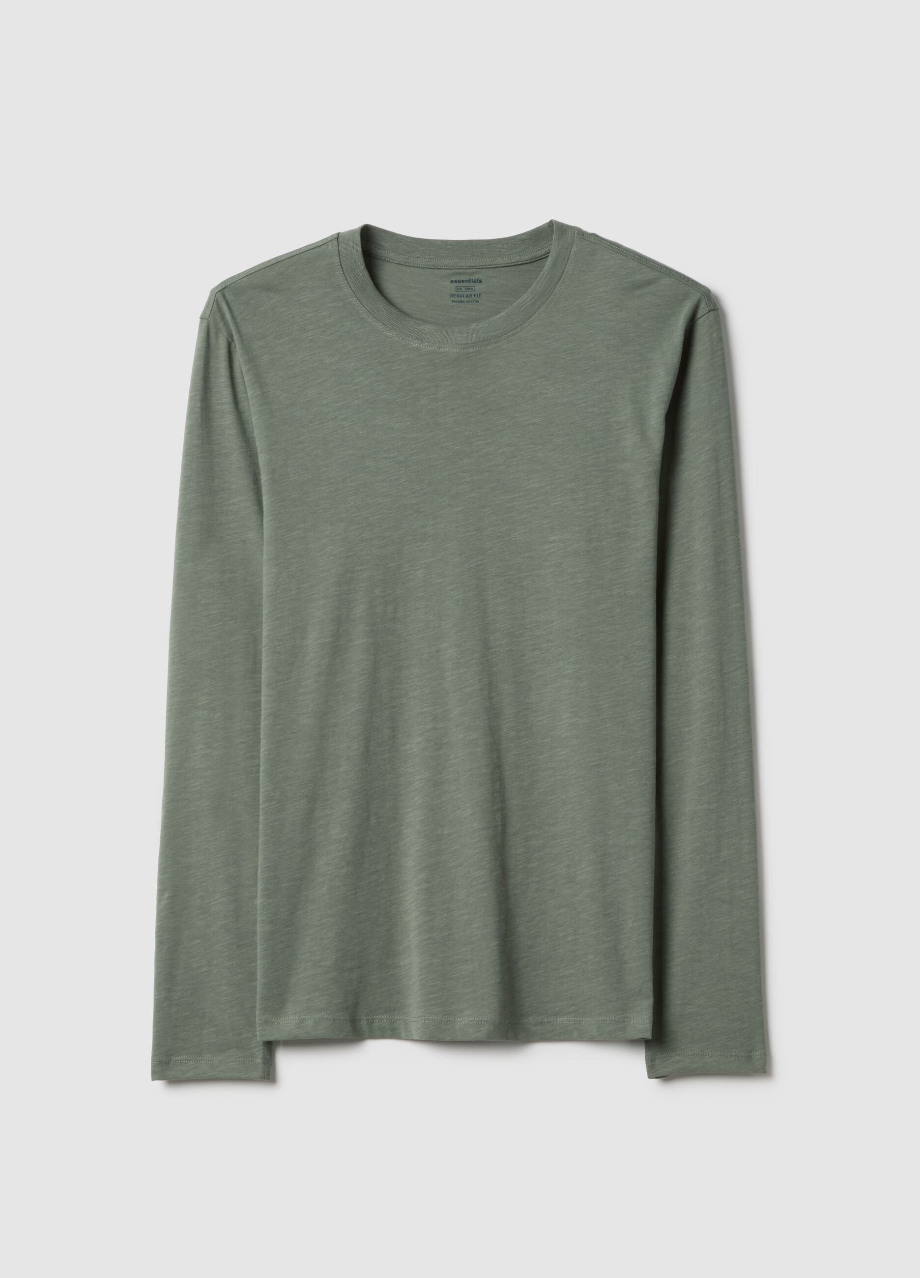 Green long-sleeved T-shirt in pure cotton with regular fit