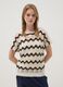 Beige openwork top with blue stripes in stretch cotton, regular fit_2