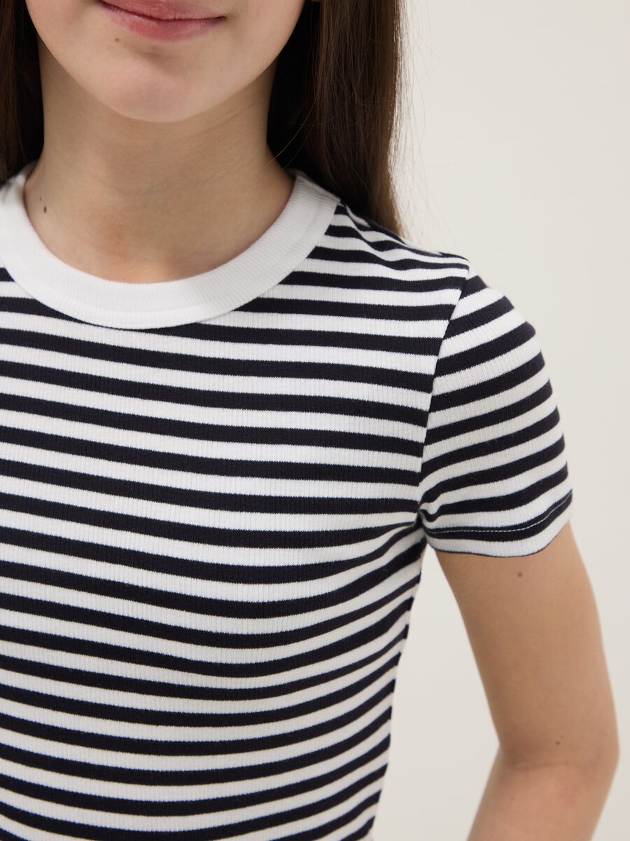 Slim fit multicolour striped stretch cotton girls' T-shirt_2