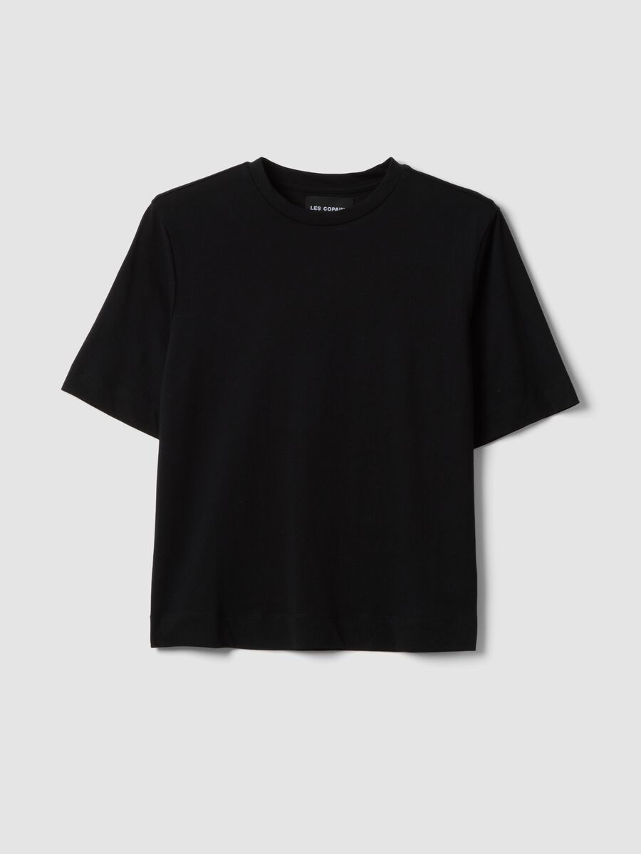 T-shirt nera in puro cotone a maniche corte_4