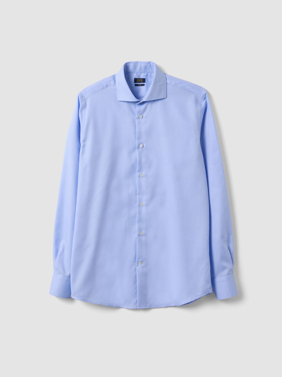 Light blue slim-fit pure cotton no-iron shirt with cutaway collar_4